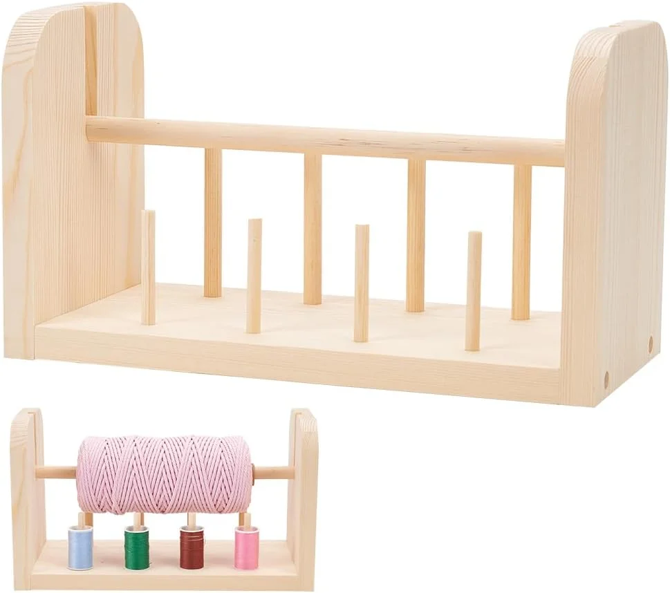 Wooden Spools Sewing Storage Yarn Holder for Crocheting Rotating Yarn Spool Holder Horizontal Wooden Yarn Holder Dispenser Multifunctional Beech Thread Rack Organizer for Crochet and Knitting