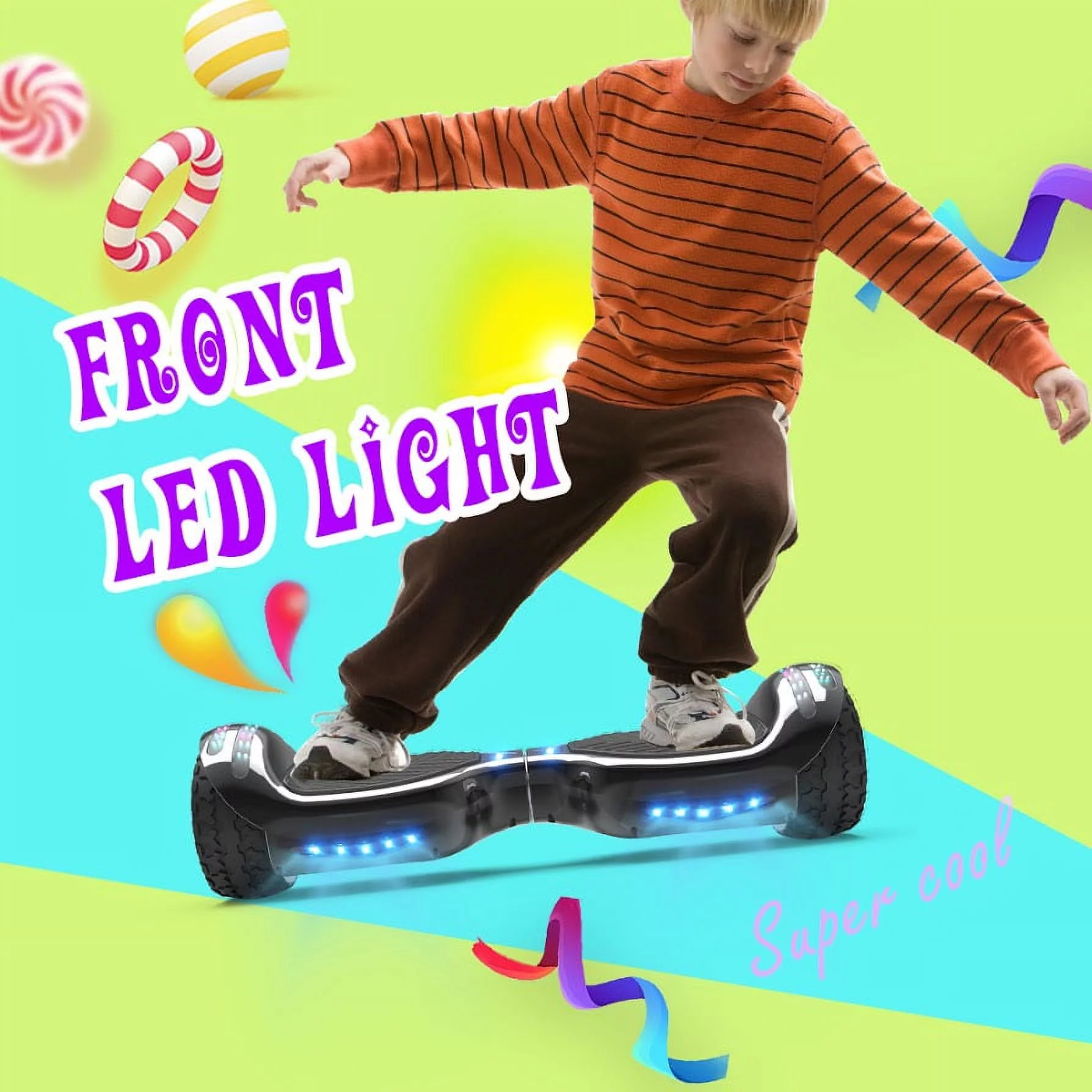 Hoverboard All-Terrain LED Flash Wide All Terrian Wheel with Bluetooth Speaker Dual LED Light Self Balancing Wheel Electric Scooter Chrome Black