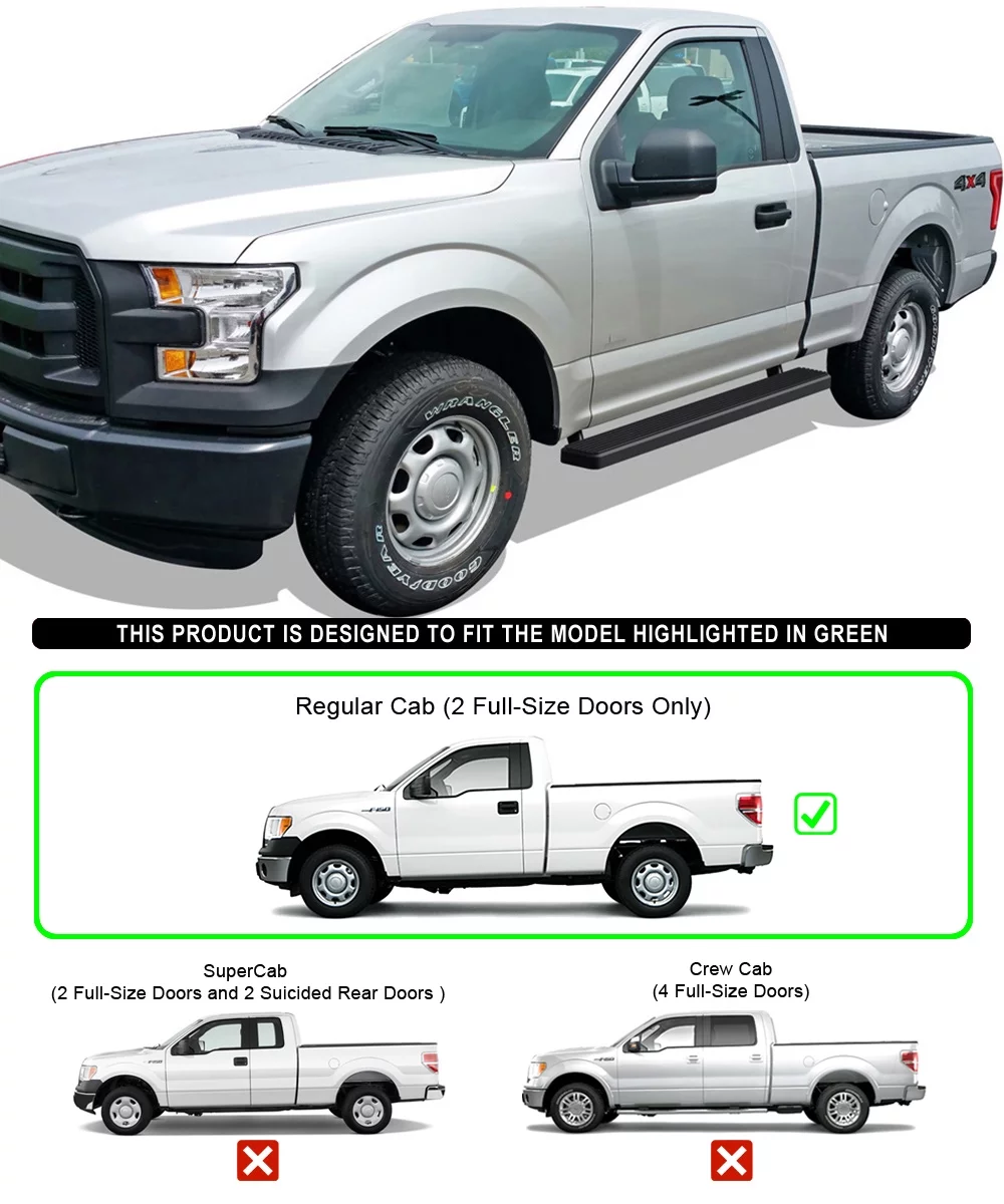 APS iBoard Running Boards 6 inches Matte Black Compatible with Ford F150 2009-2014 Regular Cab (Nerf Bars Side Steps Side Bars)