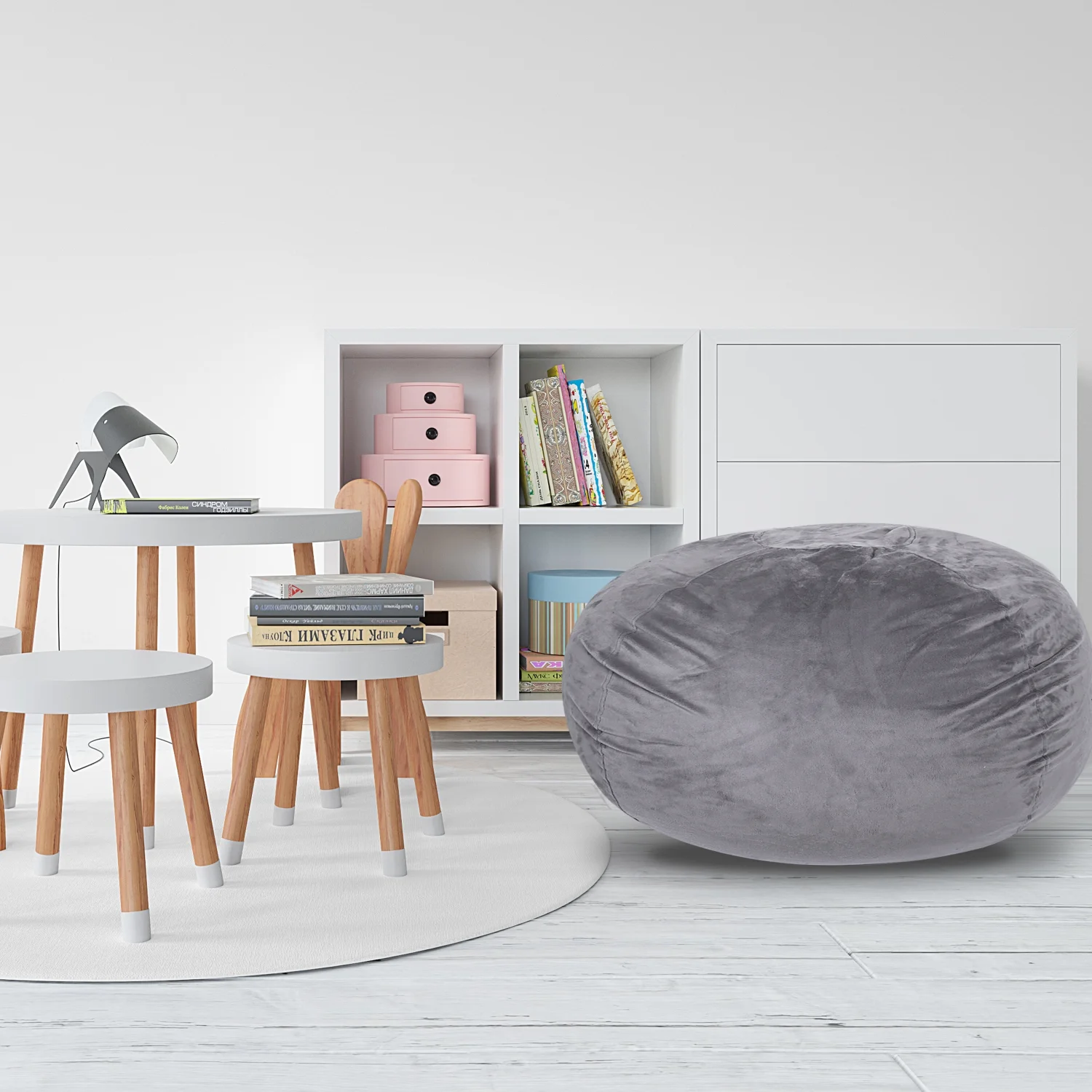 YLtoohoom Velvet Bean Bag Chair  Grey - 3ft Plush Floor Chair for  and Adults w/Washable Cover  Lounge Chair with Stretchable Fabric  Comfy Bedroom Chair  Filled with Shredded and Memory