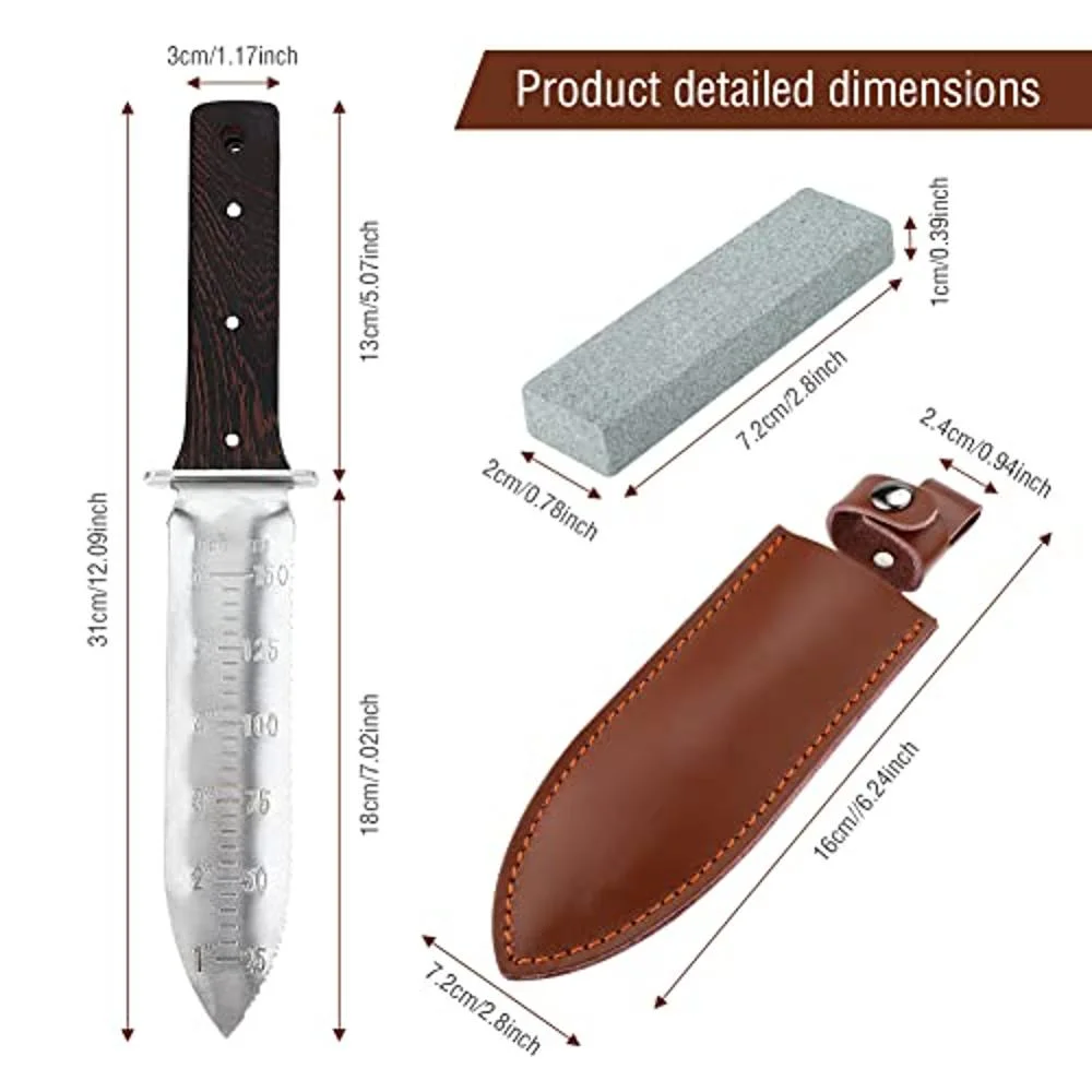 Hori Garden Knife With Leather Sheath And Grinding Stone, All Tang Gardening Soil Knife Tool With Serrated Edges, With 6 Inch/150mm Stainless Steel Blade, Ued For Excavation, Cutting, And Planting