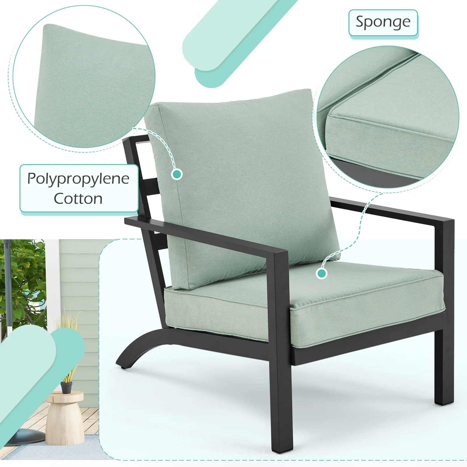 Danrelax 4 Pieces Aluminum Patio Furniture Set, Patio Conversation Set,  Green