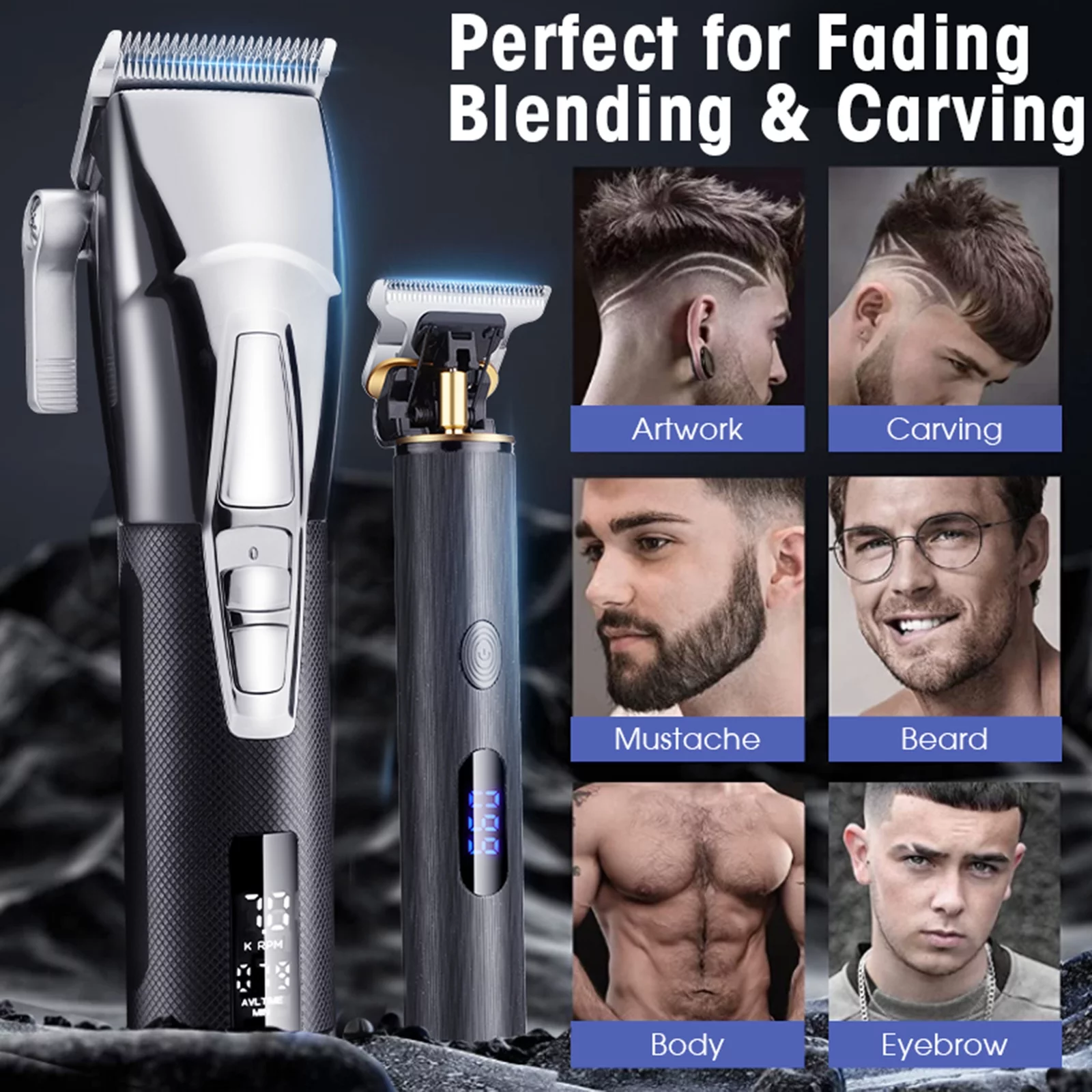 Hair clippers,Haircut Set Barber Hair Kit Leds Display Built-in Men Professional Hair Clippers Led Display Built-in Reable Cell Eryue Clippers Dazzduo Clippers Set With Display Eryue Clippers