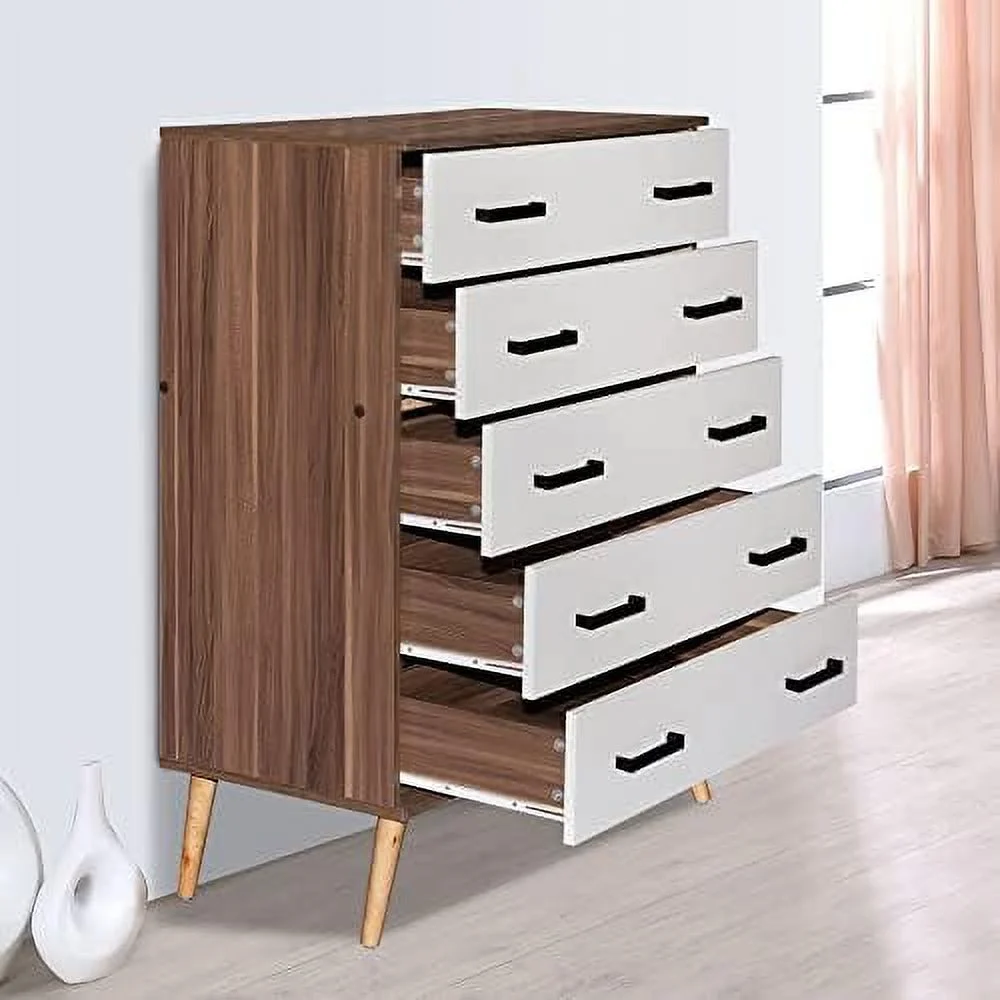 HVSDIMO Eli Mid-Century Modern 5 Drawer Chest Dark Gray & Oak