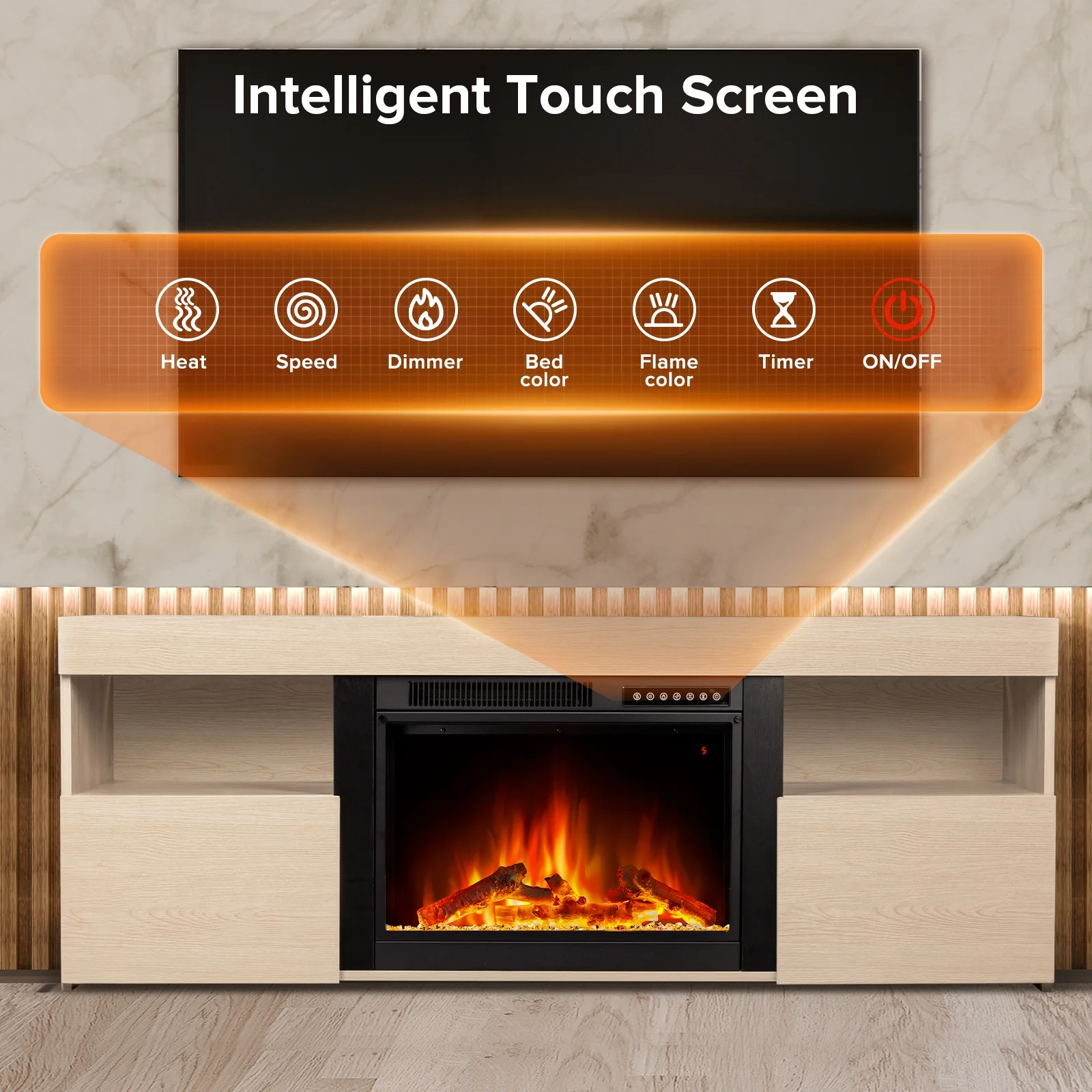 LHRIVER Free Standing Fireplace, Remote Control, 60'', Electric Fireplace Mantel, Adjustable Real 3D Flame Brightness （LIGHTOAK）