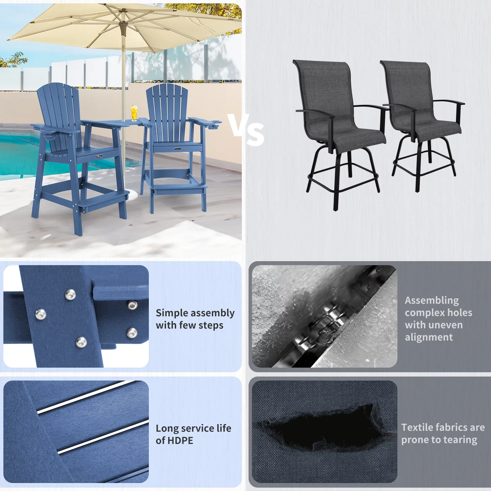 PAOLFOX 2 Tall Adirondack Chairs with Connecting Tray