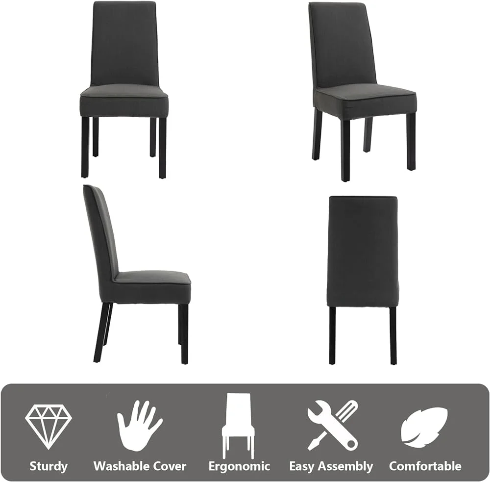 CHDEUSL Linen Upholstered Dining Chairs  High Back Fabric  Parson Chairs 2PC Armless Padded Kitchen Room Dinner Chairs with Solid Wood Legs and Removable Cover (Dark Brown)