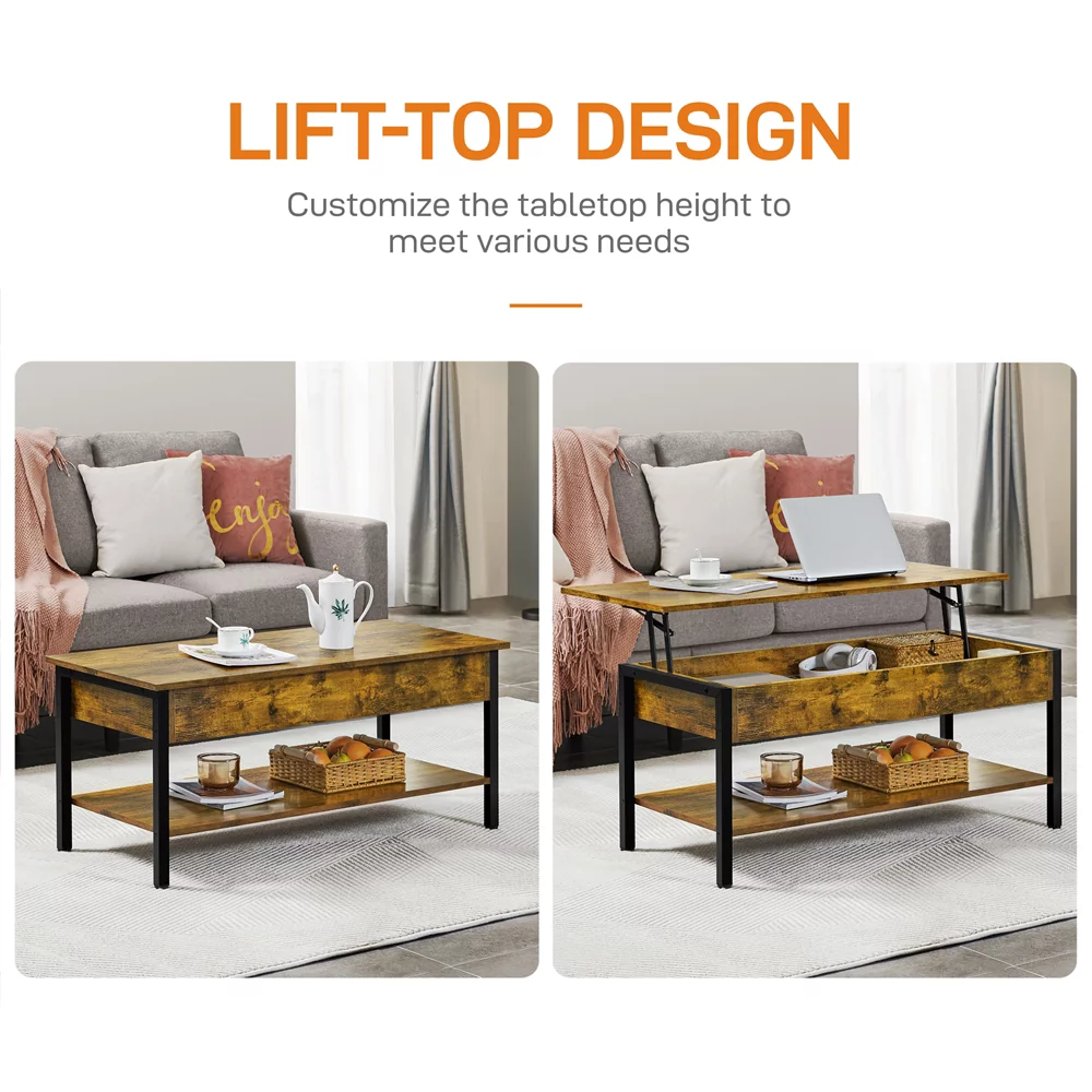 Topeakmart Large Wood Lift Top Coffee Table with Hidden Compartment, Rustic Brown