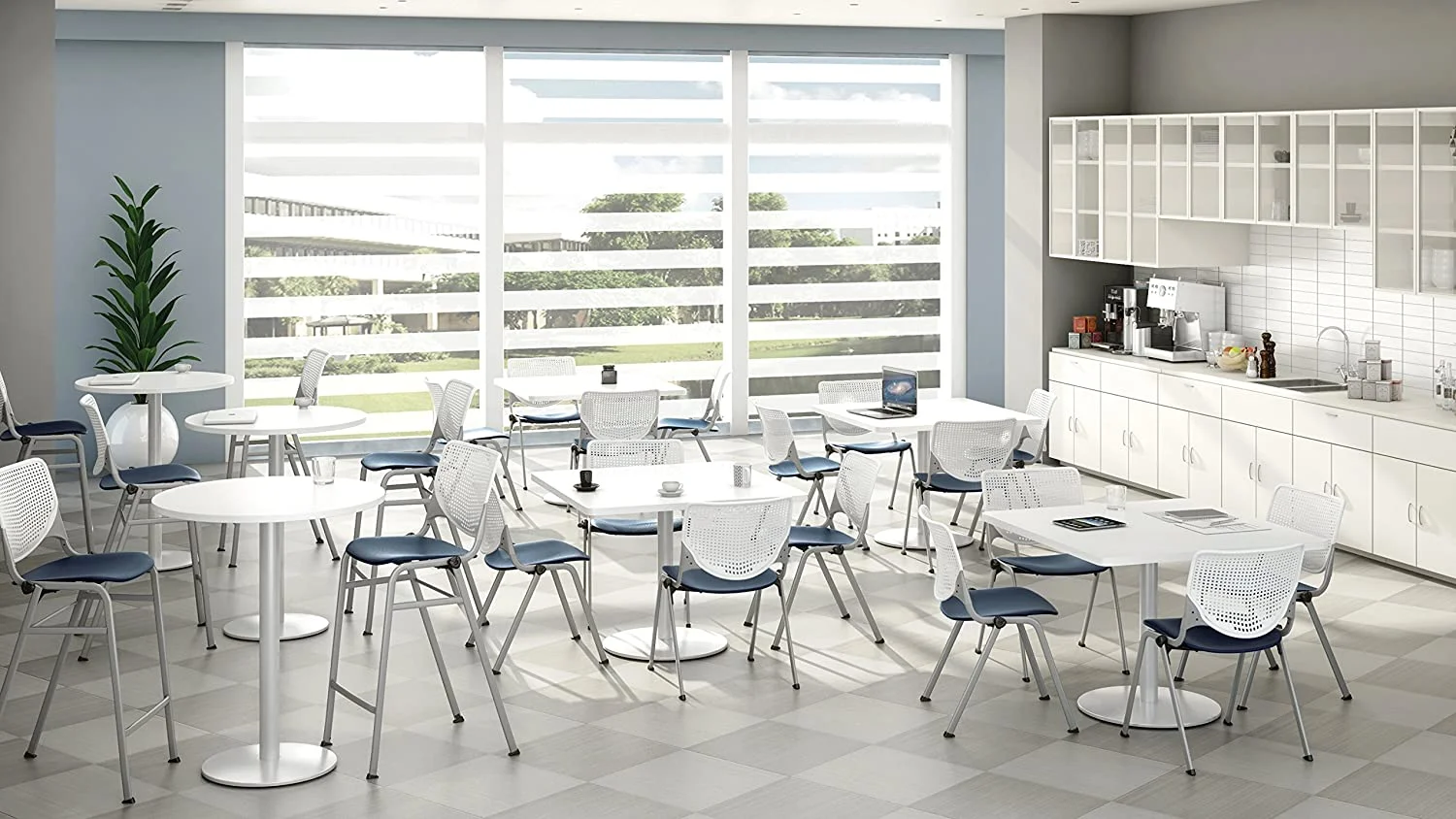 Stack Chair With Perforated Navy Seat And White Back