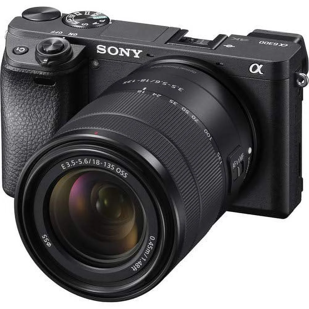 Sony Alpha a6300 Mirrorless Camera W/ 18-135mm Lens ILCE-6300M/B, Lens Filters, 2x Extra Batteries, Rode Mic, LED Light, External HD Monitor, 2x 64GB Memory Card, Plus Essential Accessories