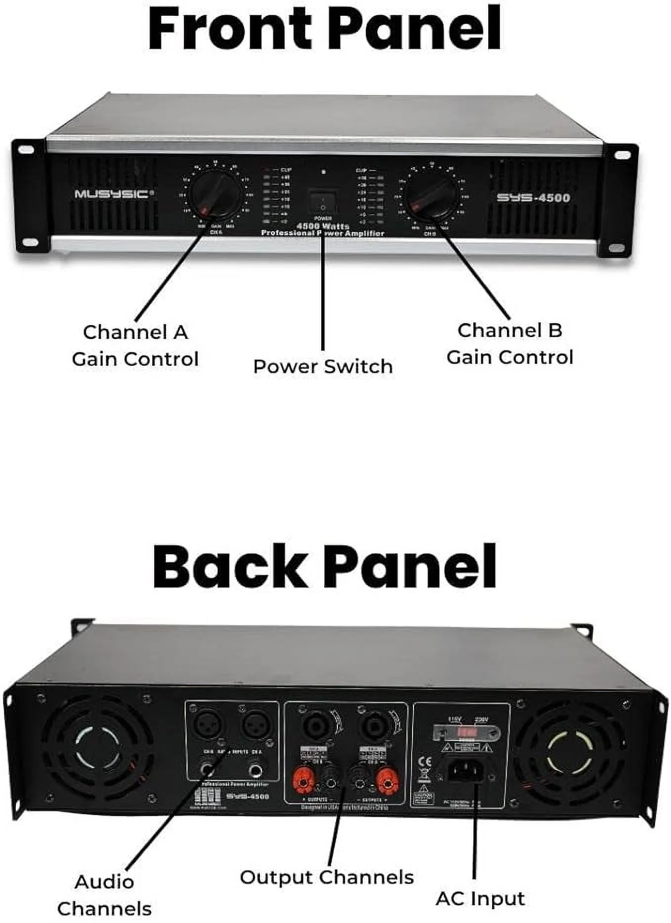 MUSYSIC 2 Channel 4500 Watts Professional Power Amplifier AMP DJ Stereo SYS-4500