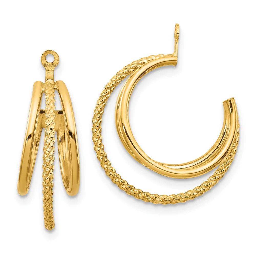 Primal Gold 14 Karat Yellow Gold Polished and Twisted Triple Hoop Earring Jackets