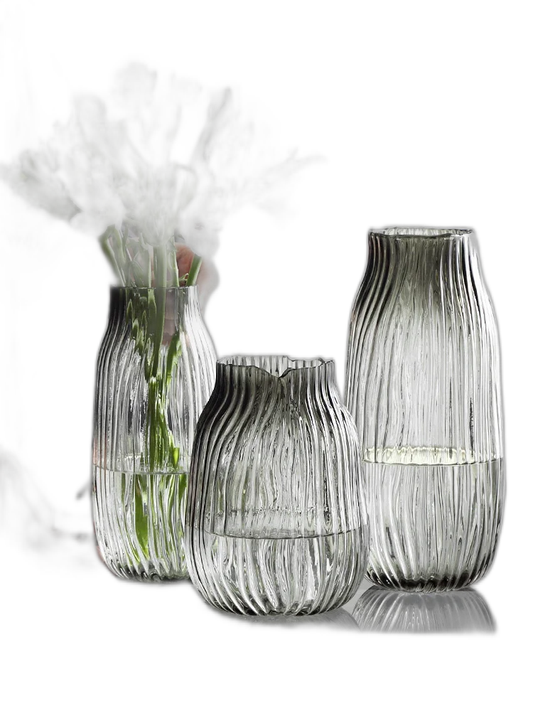 Large Glass Vase Transparent Aquatic Bamboo Lily Vase Arrangement Living Room Flower Arrangement Scandinavian Household Floral Leather Pattern (Short Stout Models) Smoky Gray