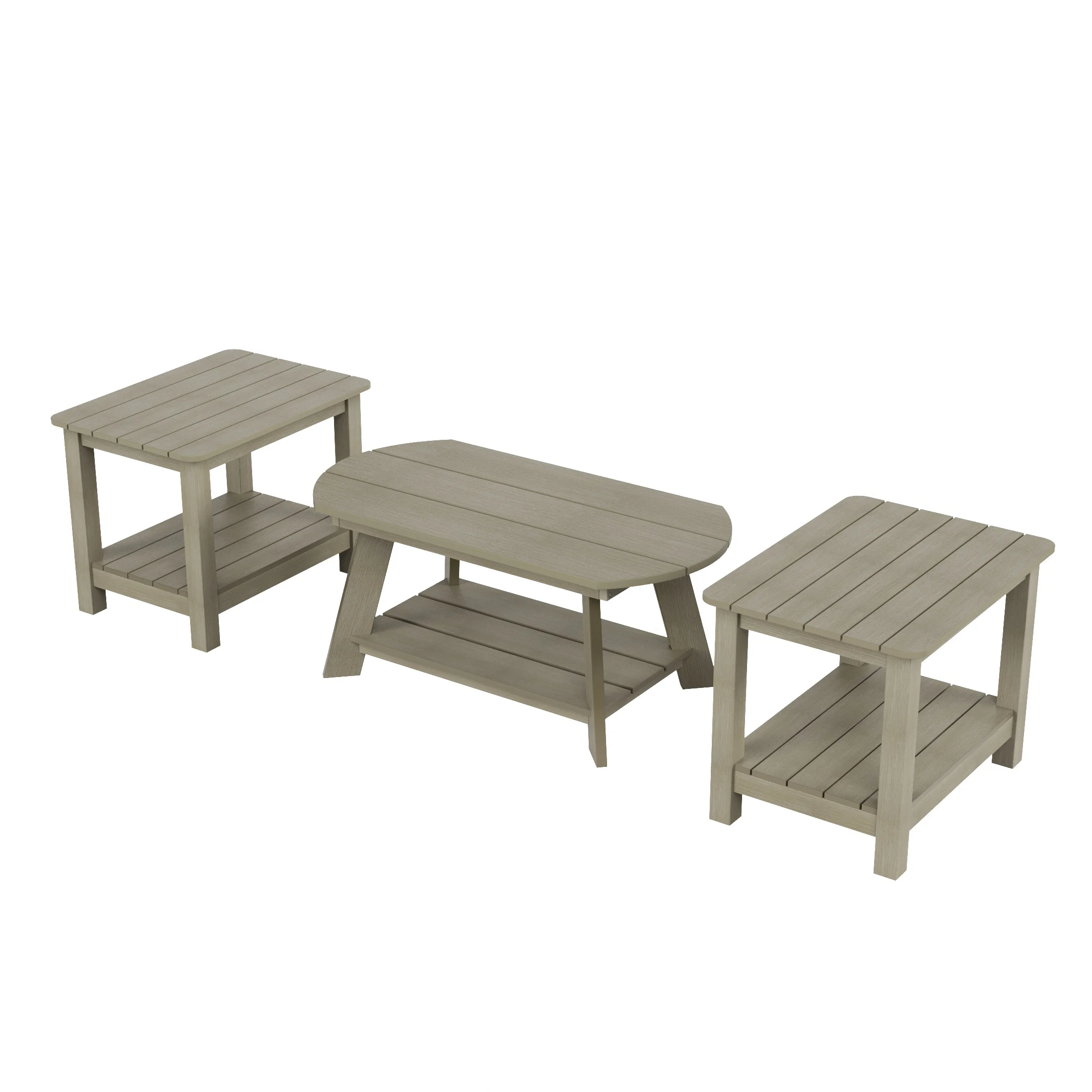 WestinTrends Tuscany 3-Piece HIPS Outdoor Adirondack Coffee Table and Two Side Table Set, Weathered Gray