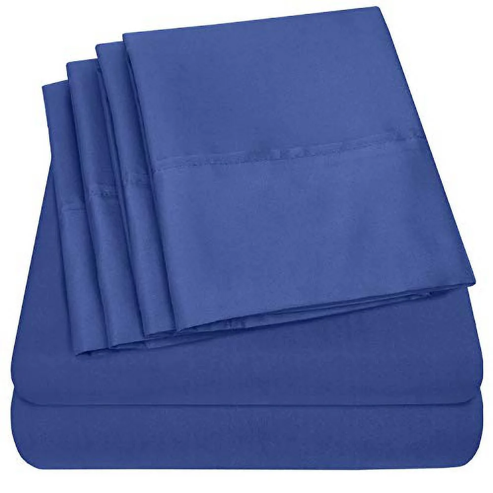 Sweet Home Collection Full Size Bed Sheets-6 Piece 1500 Thread Count Fine Brushed Microfiber Deep Pocket Set-EXTRA PILLOW CASES, VALUE, Royal Blue