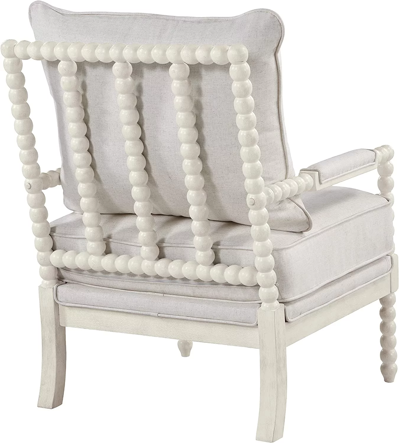 OSP Home Furnishings Kaylee Spindle Accent Chair with Antique Wood Frame, 26.5” W x 32.25” D x 37” H, White Linen Fabric