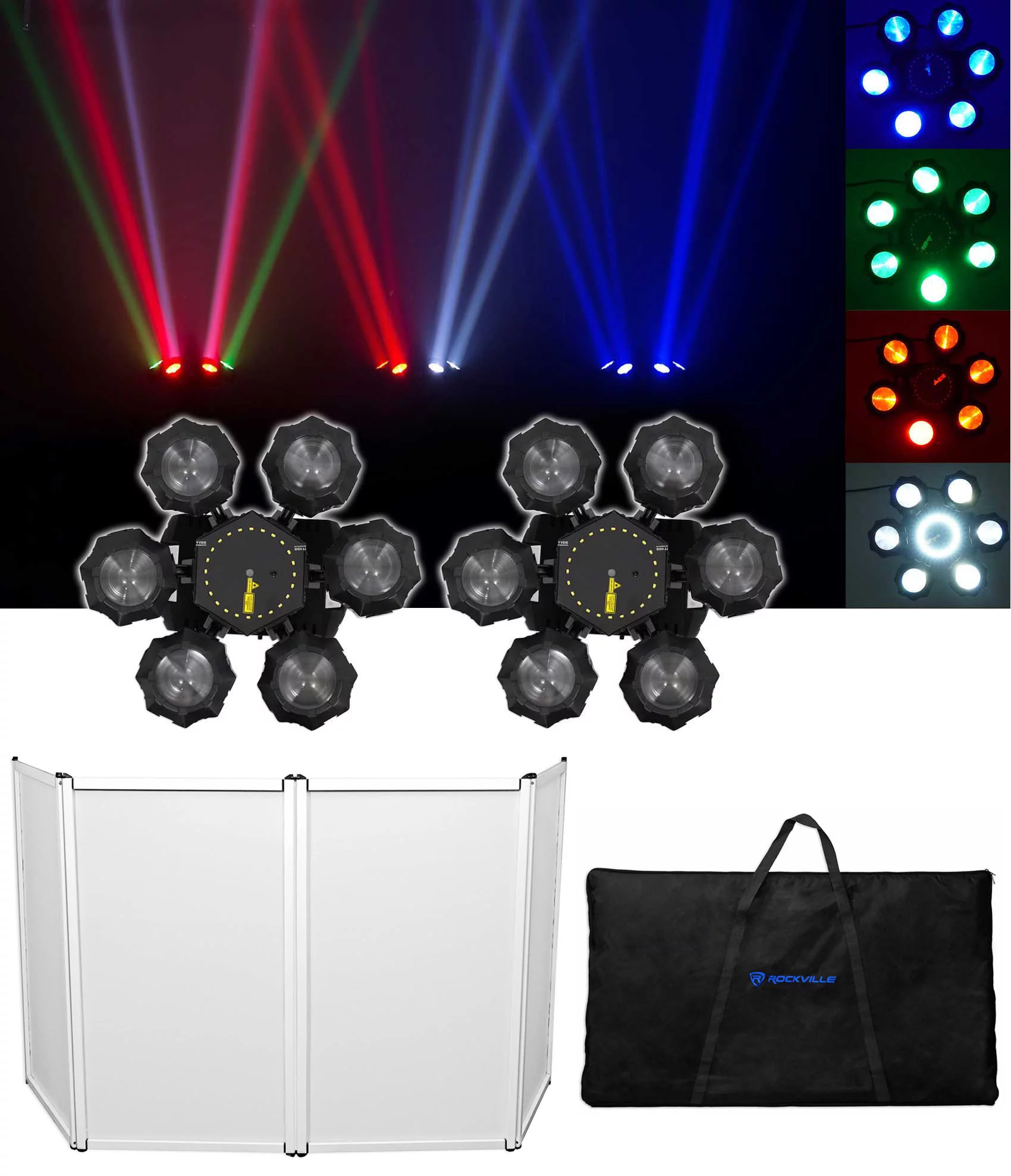 (2) Chauvet DJ Helicopter Q6 DMX Rotating Dance Floor Effect Lights + DJ Facade