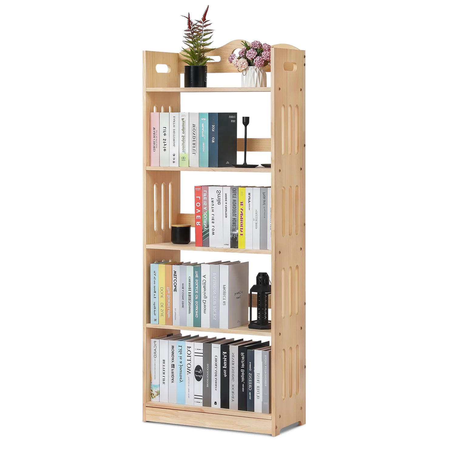 Magshion Wood 5 Tiers Bookshelf, Heavy Duty Bookcase, Storage Shelf Stand, Natural, for Home