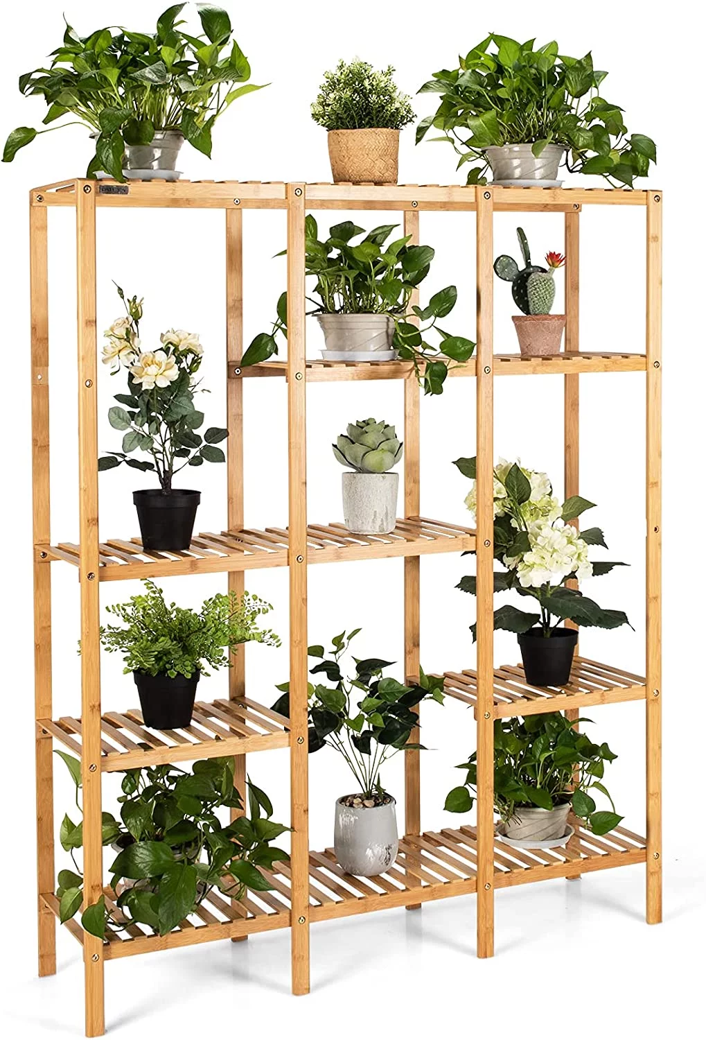 Plant Stand indoor, Bamboo Utility Shelf with Storage Organizer Pots, Wood Outdoor Tiered Plant Shelf for Multiple Plants, for Window, Garden, Balcony, Living Room
