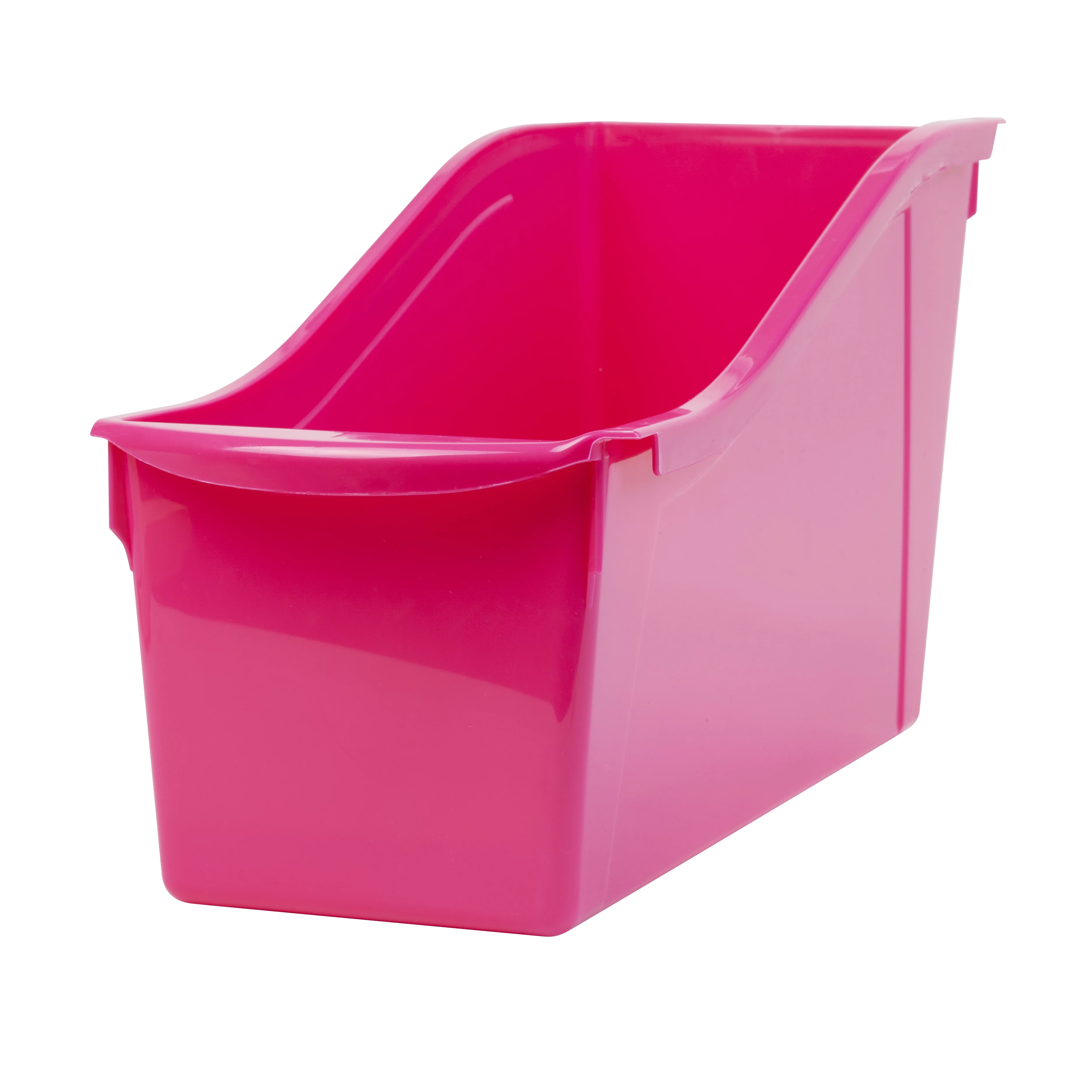 Pen+Gear Plastic Desktop Book Organzer Bin with Label Pocket, Fuchsia Burst, 6-Pack