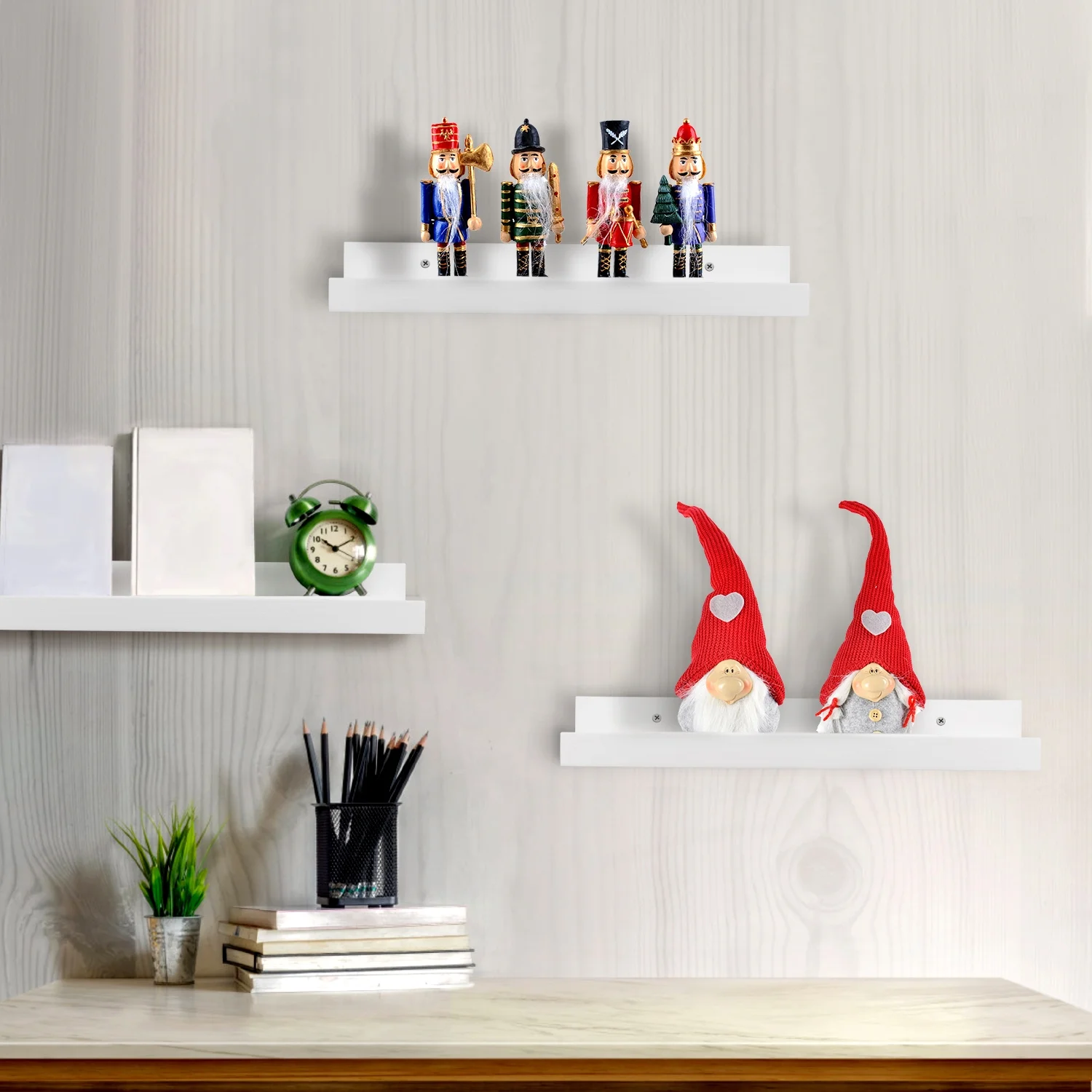 16 Inch Floating Nursery Book Shelves White,Wall Book Shelves for Farmhouse,Bathroom Décor,Kitchen Spice Rack,or Book Shelf Organizer for Home Décor,Set of 3 Different Sizes