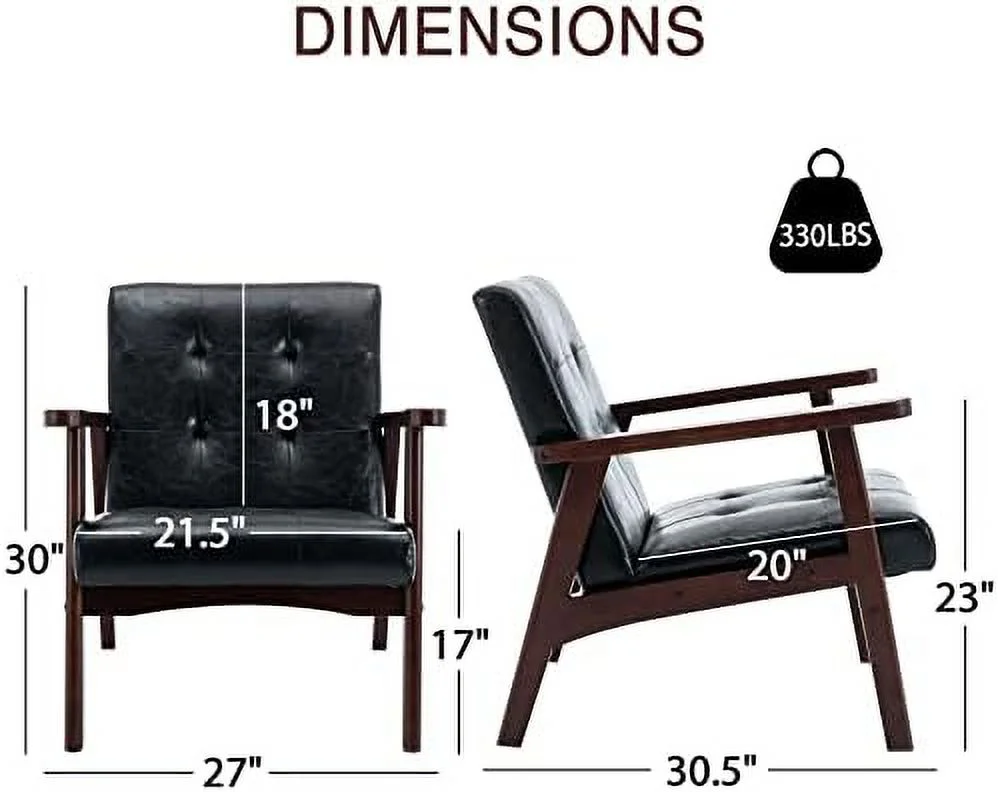 HBLUKDL Mid-Century Modern Accent Chair  Upholstered Faux Leather Armchair with Solid Wood Frame  Comfy Retro Leisure Chair Reading Chair for Living Room  Bedroom  Retro Brown