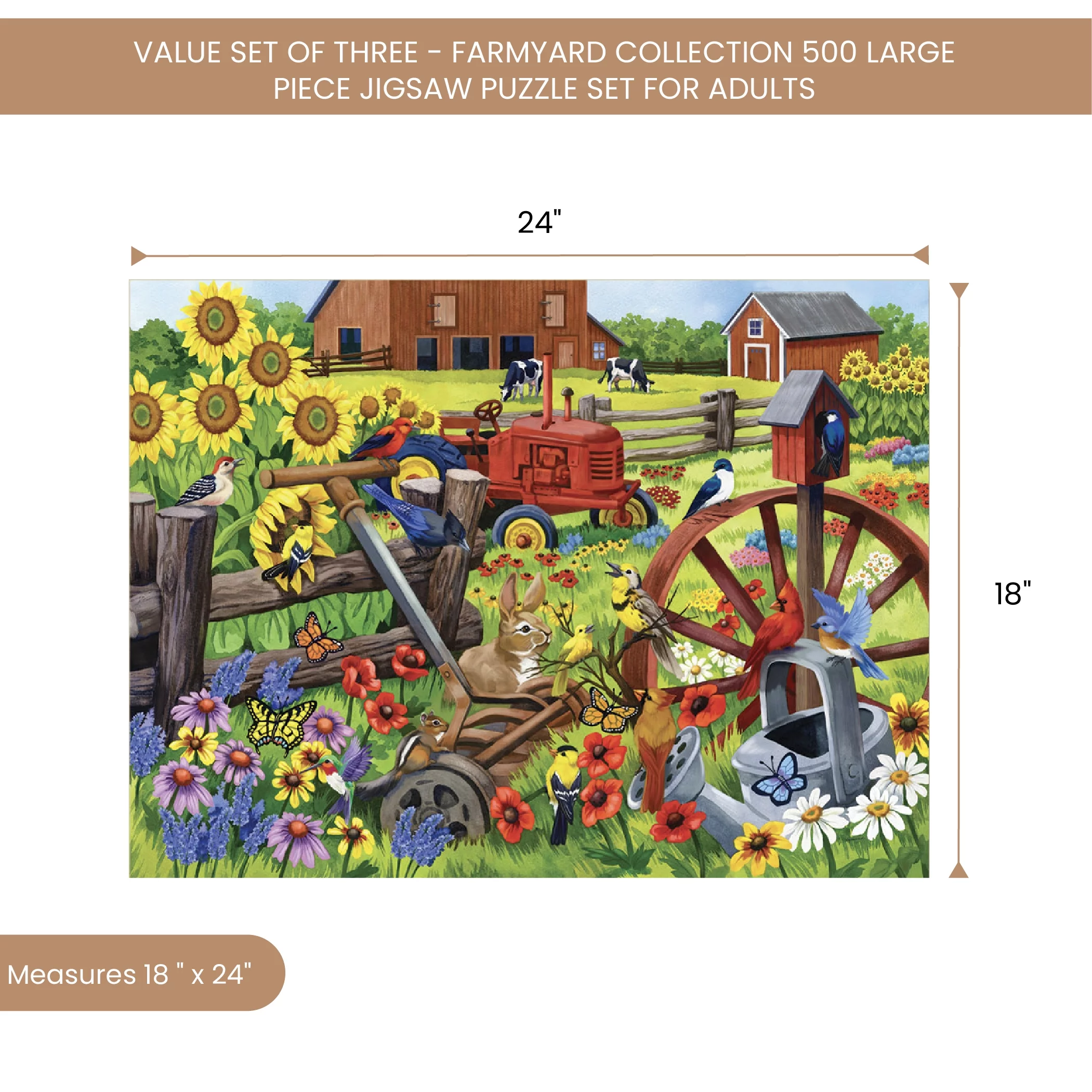 Bits and Pieces Set Of Three (3) 500 Piece Farm Animal Jigsaw Puzzles By Nancy Wernersbach 18
