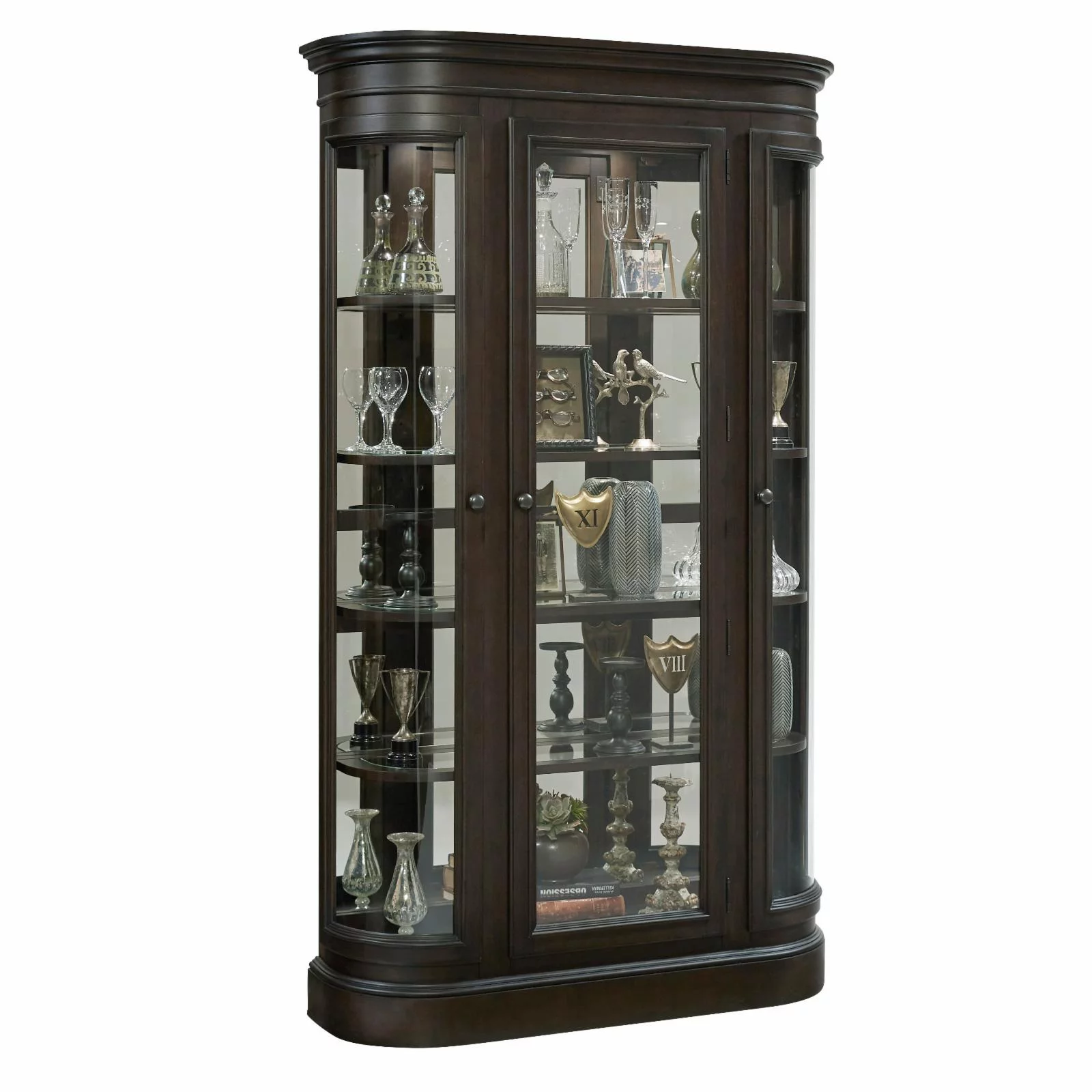 Curved End Wood Curio Cabinet with Door in Espresso Brown by Pulaski Furniture