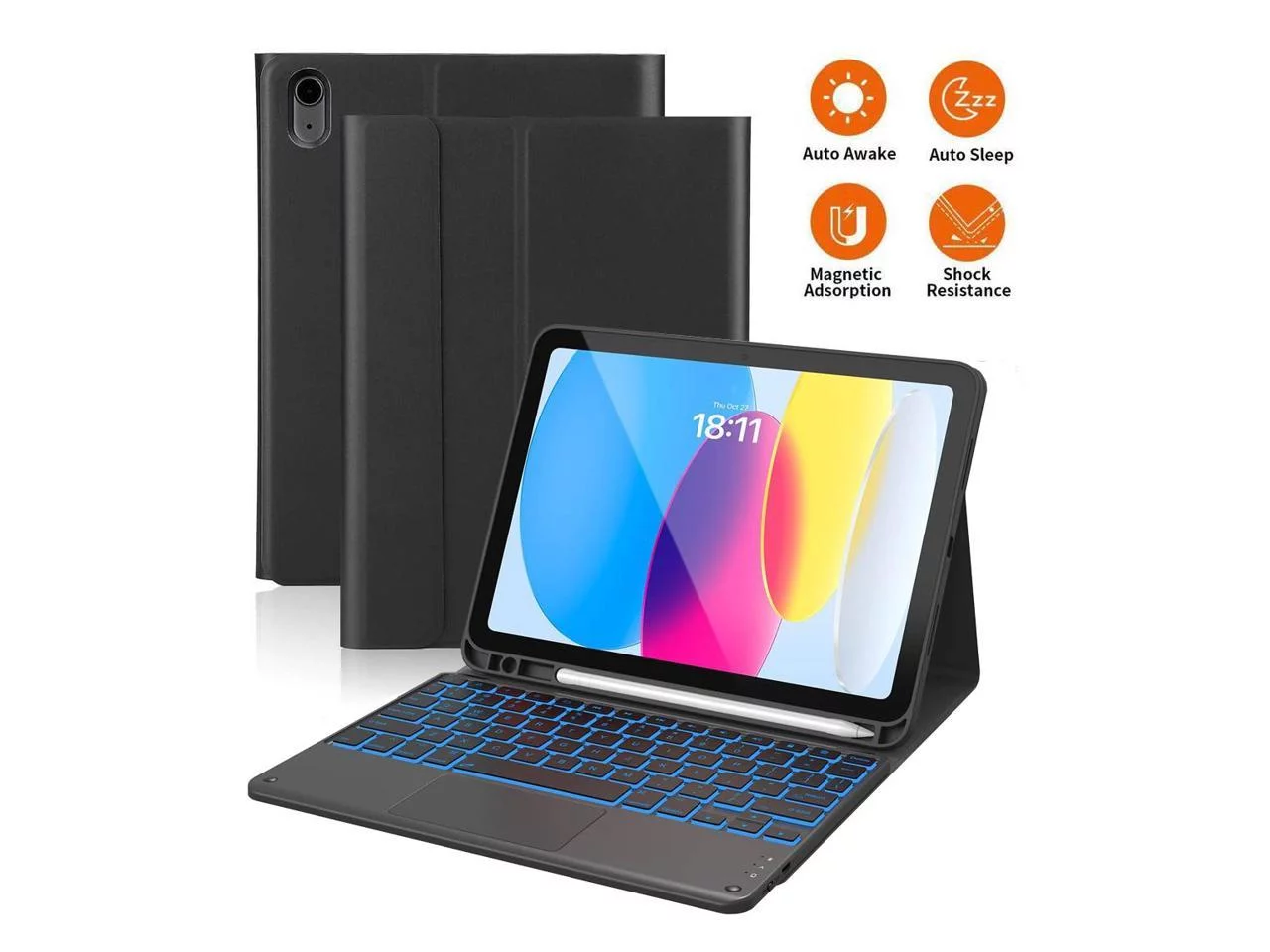 Touchpad Keyboard Case For iPad 10th Generation 10.9 inch 2022 with Backlit, Trackpad, Stand Cover with Detachable Wireless Keyboard, Pencil Holder