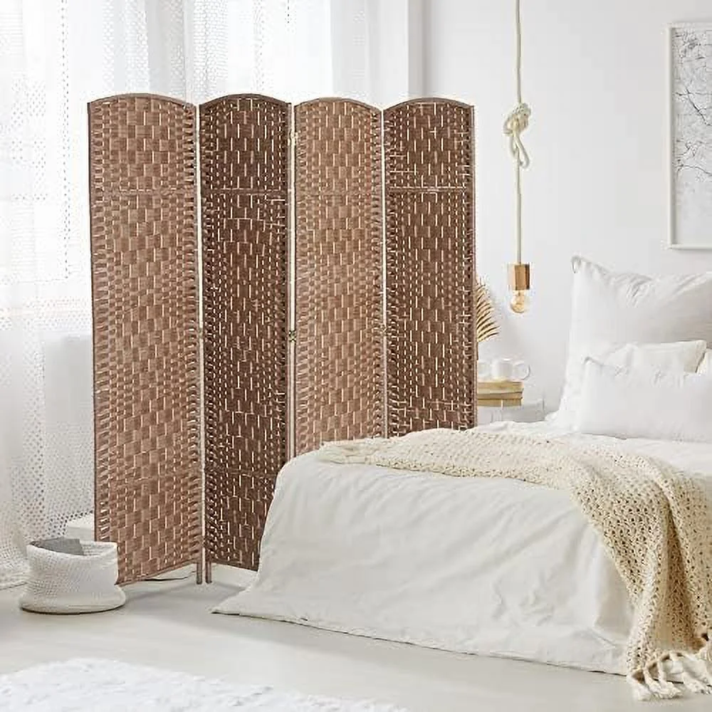 TQNJYGX 6' Tall Wicker Weave 6 Panel Room Divider Privacy Screen - Brown