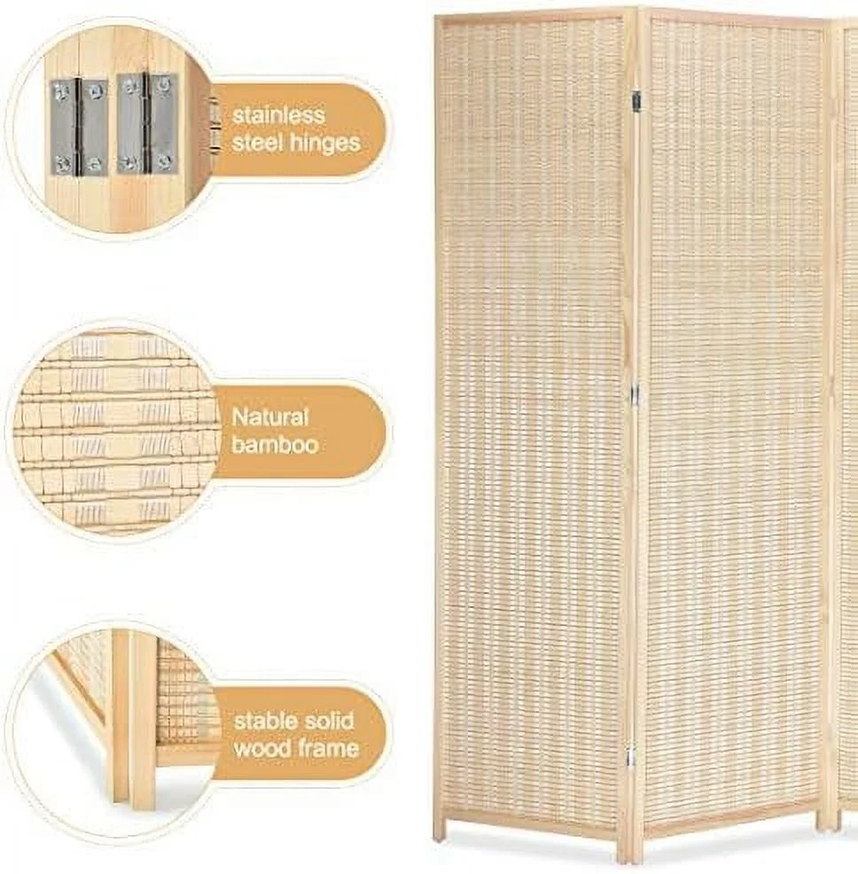 JYHOME Room Divider Privacy Screen with Natural  4-Panel 5-Panel 6-Panel Folding Privacy Screens Freestanding Room Divider