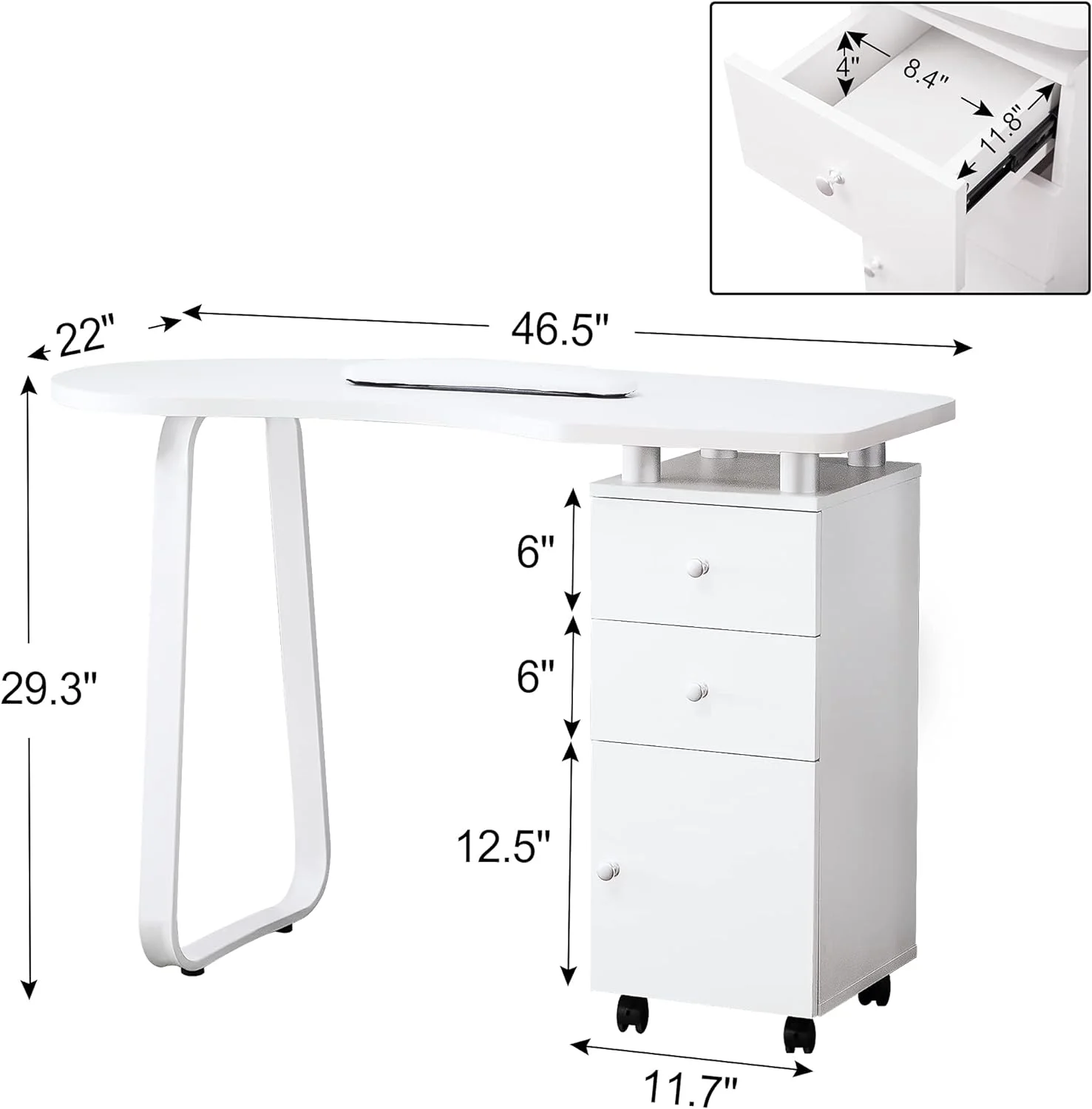 Manicure Nail Table Spa Beauty Salon Station Professional Nail Desk 0422 (White)