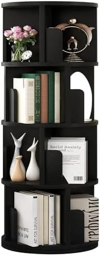 SQYTHGB °Rotating Bookcase  Small Corner Bookcase with  Small Footprint  4 Tier Standing Bookshelf for  & Adults  Wood Bookshelf Designed for Bedroom  Living Room，Black