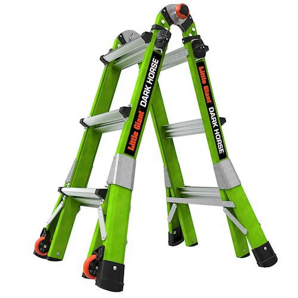 DARK HORSE 2.0, Model 13 - ANSI Type 1A - 300 lb Rated - Fiberglass Articulated Extendable Ladder with TIP & GLIDE Wheels
