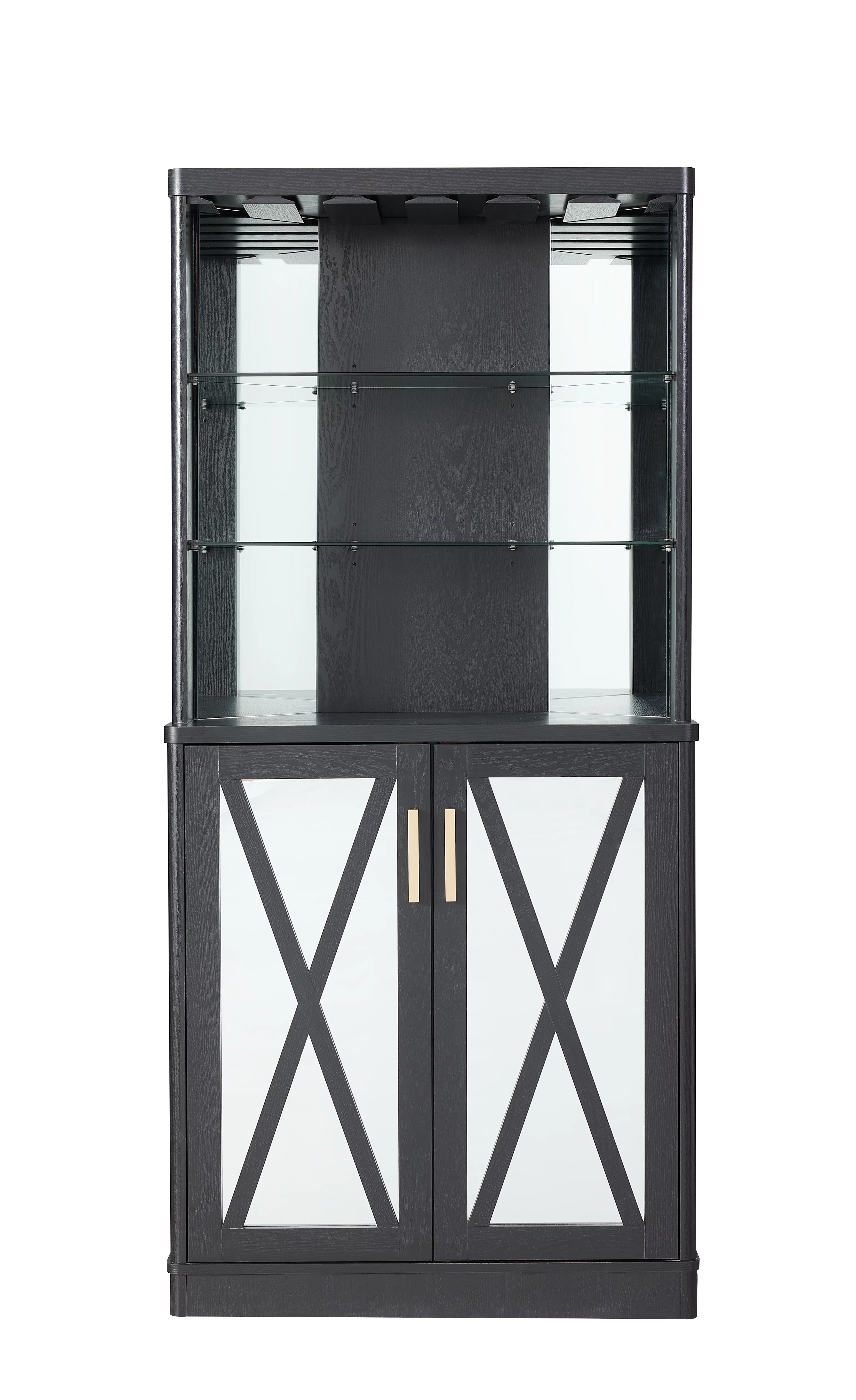 Home Source Black Gold Corner Bar Cabinet with Mirrored Panels