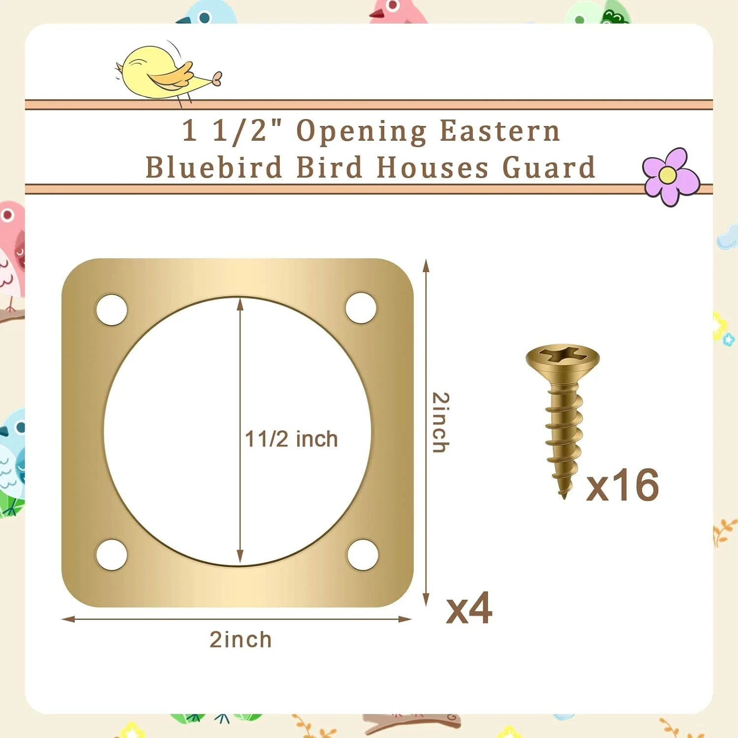 Metal Bird House Guard with Copper Portal for Eastern Bluebird Houses 1 1/2 Inch Opening (4 Pieces)