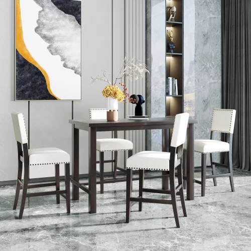 Wulawindy 5-Piece Counter Height Dining Set, Classic Elegant Table and 4 Chairs in Black and Beige