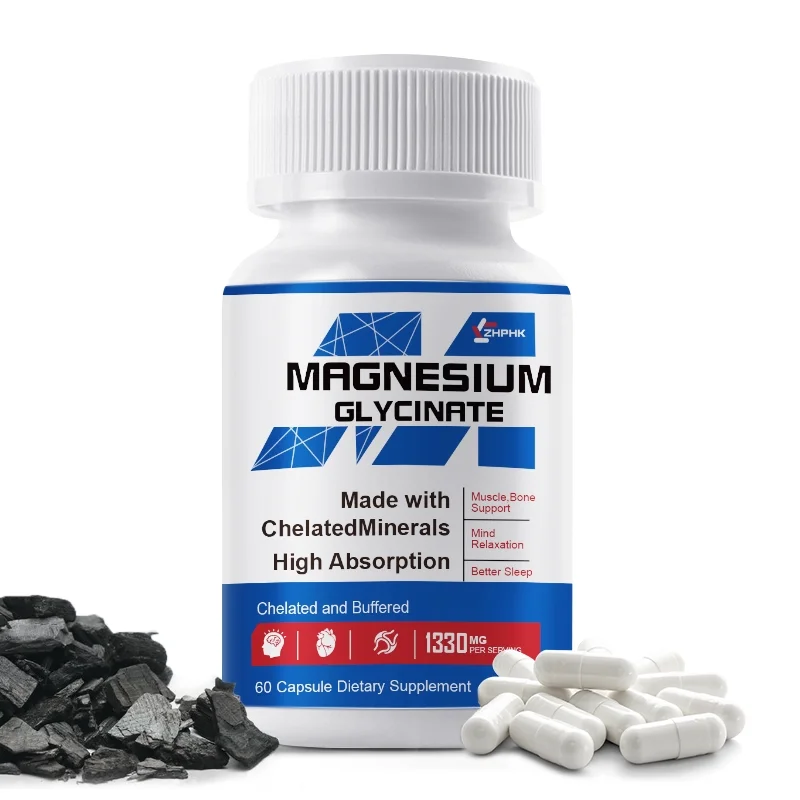ZHPHK Magnesium Glycinate Chelate Improves Sleep, Relieves Stress&Anxiety 1330mg/capsule Vegetarian 60 Capsules
