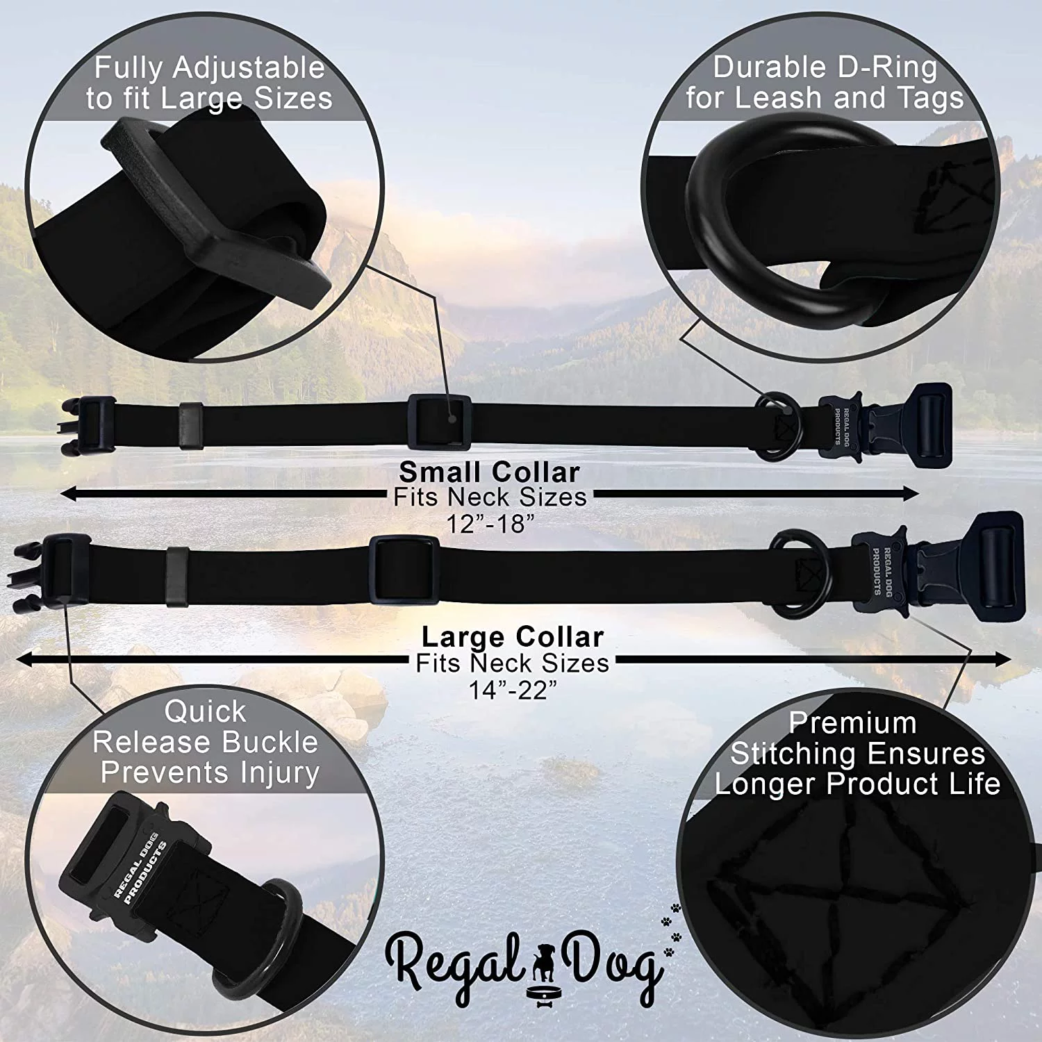 Regal Dog Products Custom Fit Dog Collar with High Strength Buckle & Heavy Duty D Ring