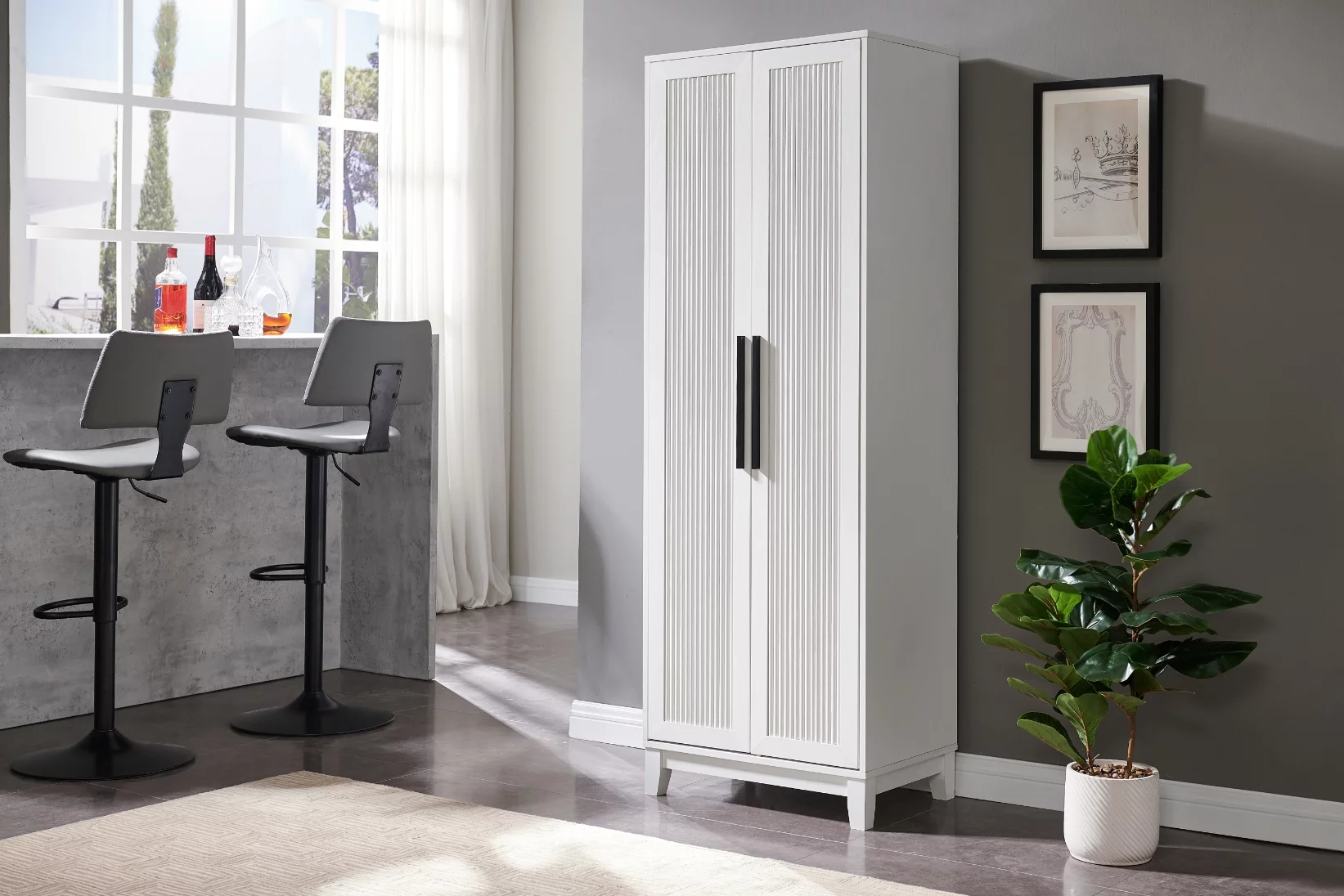 Home Source White 2-Door Pantry Bar Cabinet