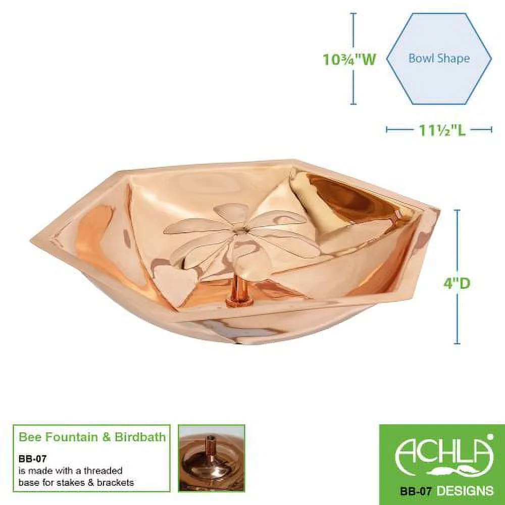 Achla BB-07-RM Bee Fountain & Birdbath with Rail Mount Bracket, Copper