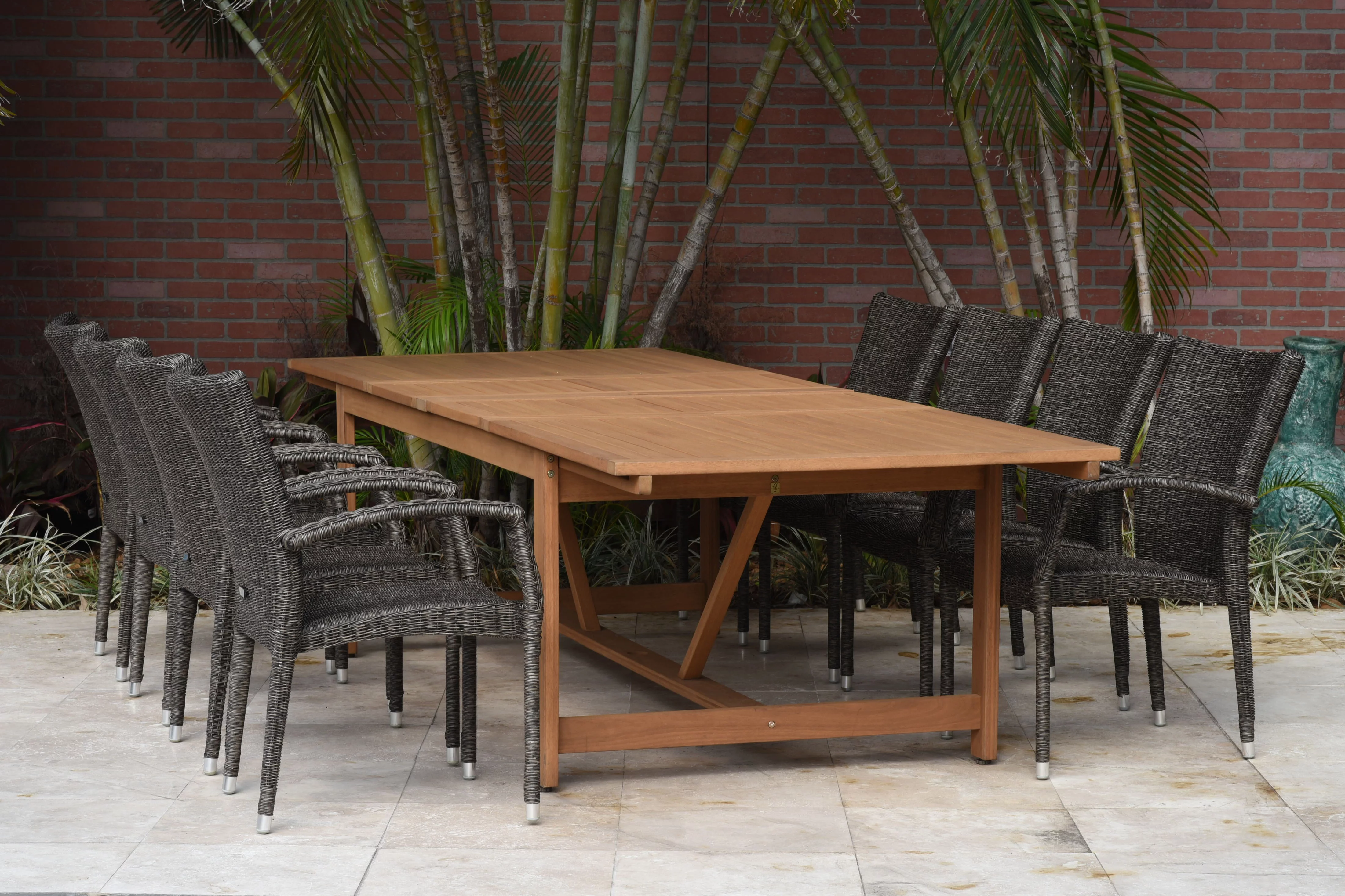 Amazonia Landau Teak Finish 9 Pieces Extendable Patio Dining Set