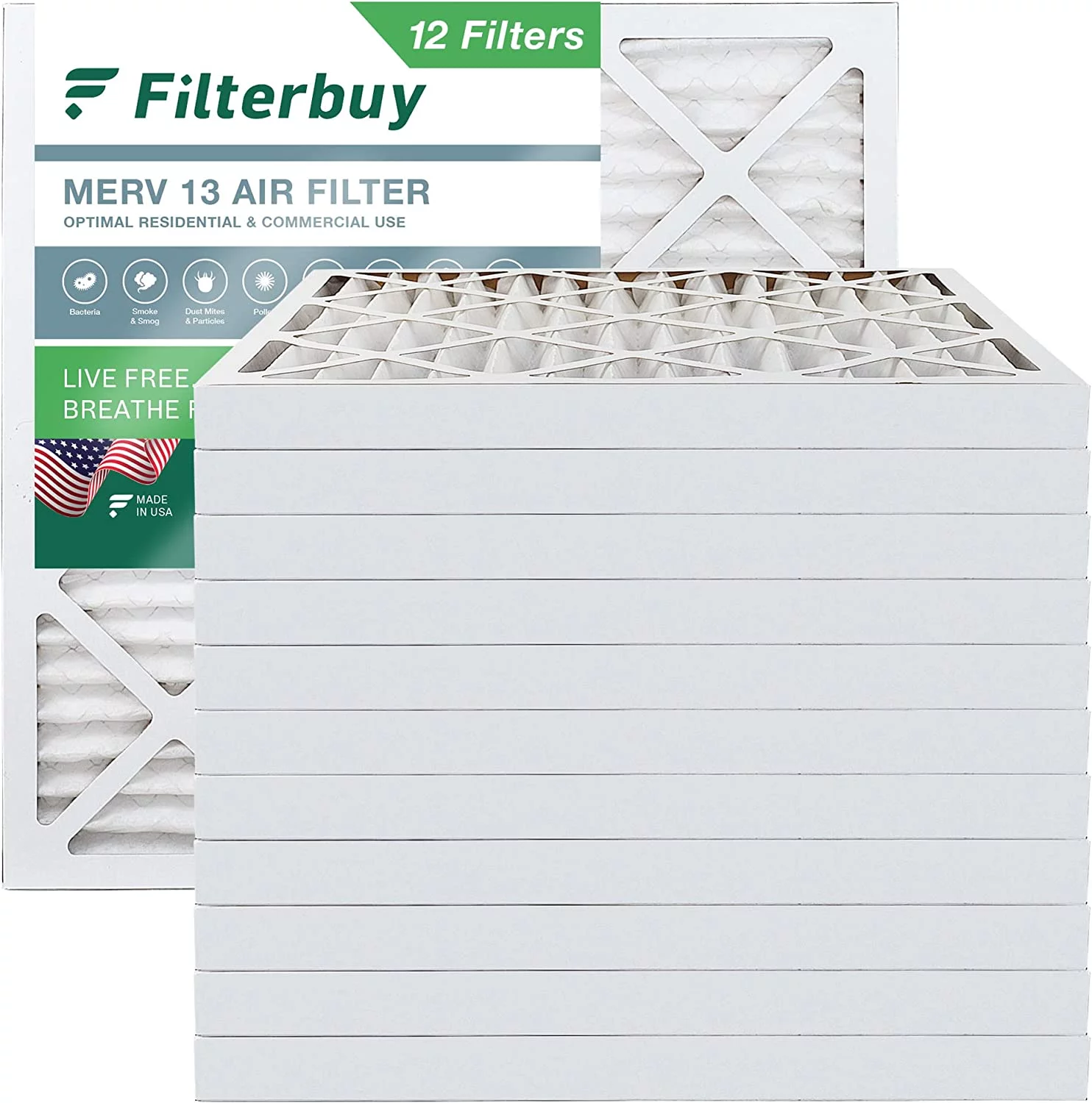 Filterbuy 14x14x2 MERV 13 Pleated HVAC AC Furnace Air Filters (12-Pack)