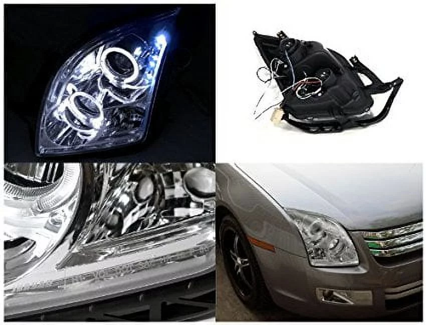 Spec-D Tuning LHP-FUS06-TM Ford Fusion Halo Chrome Clear Clear Projector Head Lights