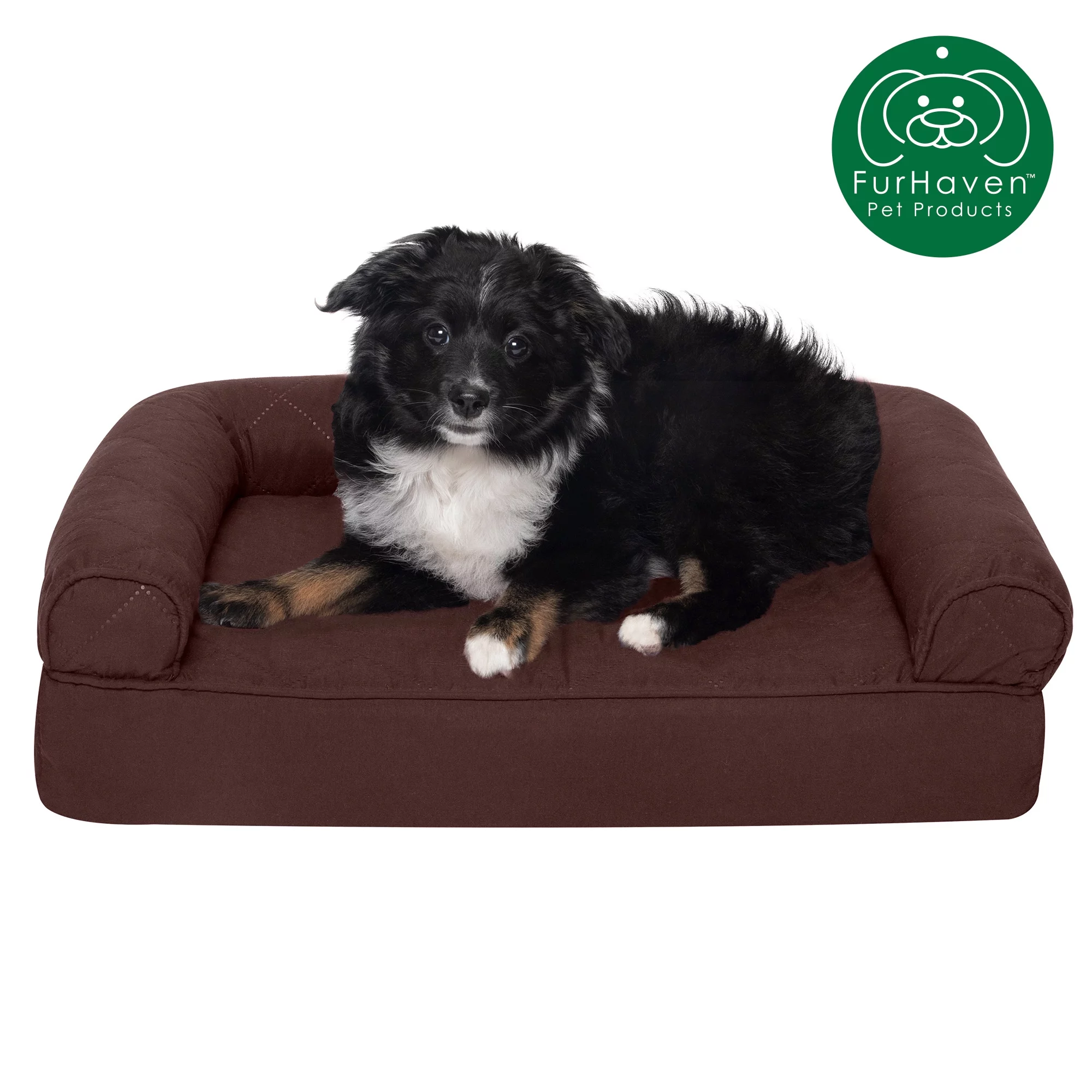 FurHaven | Orthopedic Quilted Sofa Pet Bed for Dogs & Cats, Coffee, Small