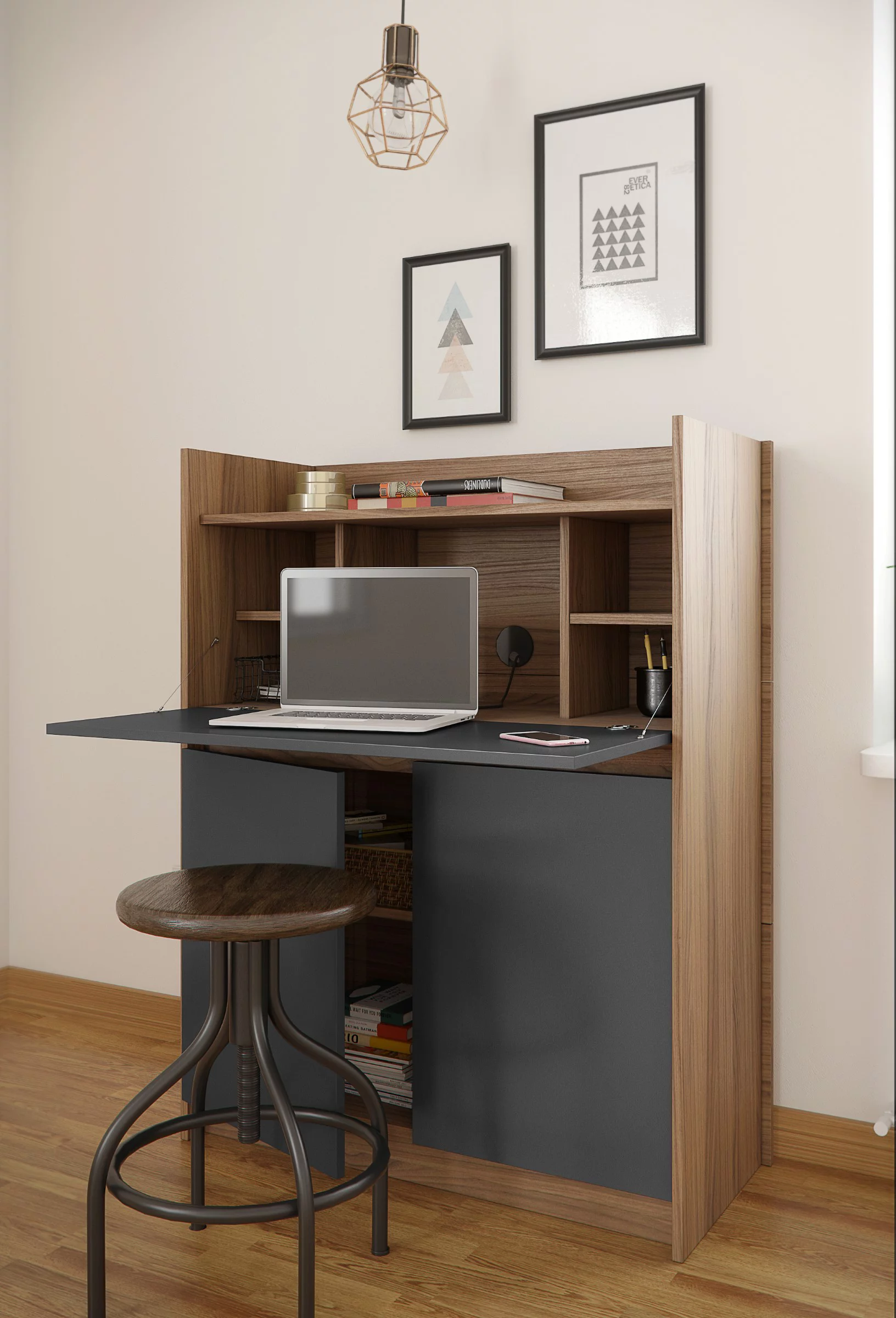 Nexera 351657 Chrono Secretary Desk, Nutmeg and Charcoal Grey