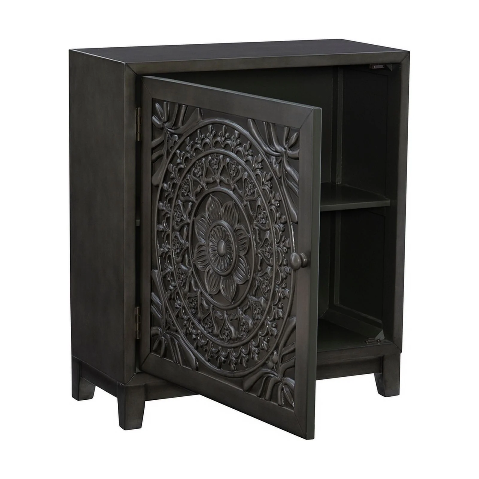 Pemberly Row Transitional Veneer Wood Accent Cabinet in Dark Gray