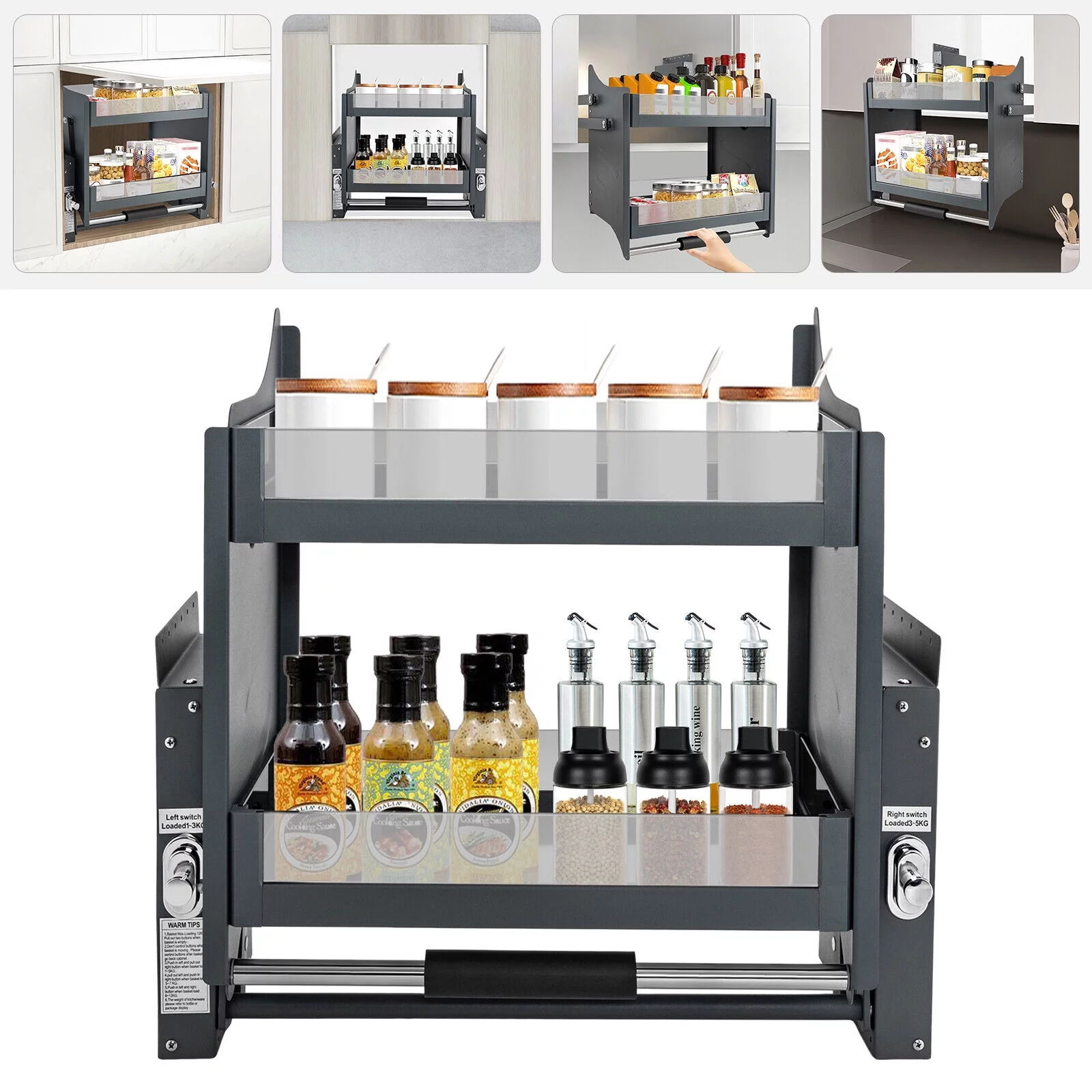 Miumaeov Pull Down Shelf Kitchen Wall Cabinet Storage Organizer 2-Tier Pull-Down Shelving System High Cabinet (24inch Cabinet)