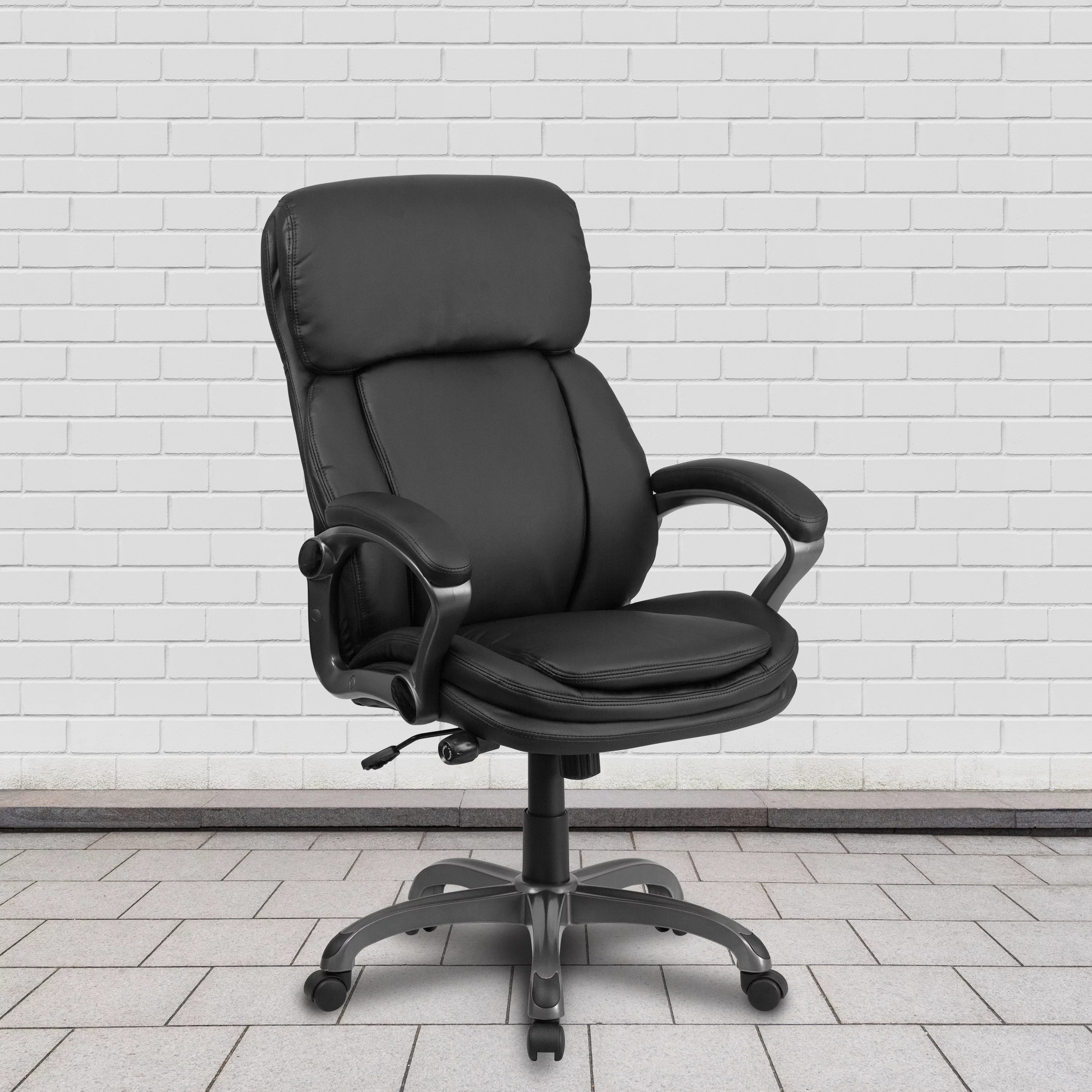 High Back Black LeatherSoft Swivel Ergonomic Office Chair, Lumbar Support & Arms