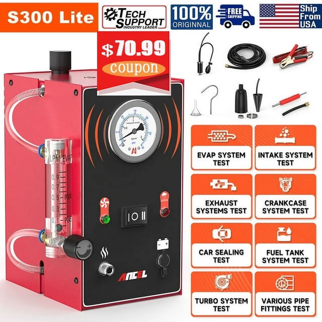 ANCEL S300 LITE Car Smoke Leak Detector OBD2 Automotive Smoke Machine All Systems Leak Test EVAP Vacuum Leakage Locator Car Pipe Leak Test Tool